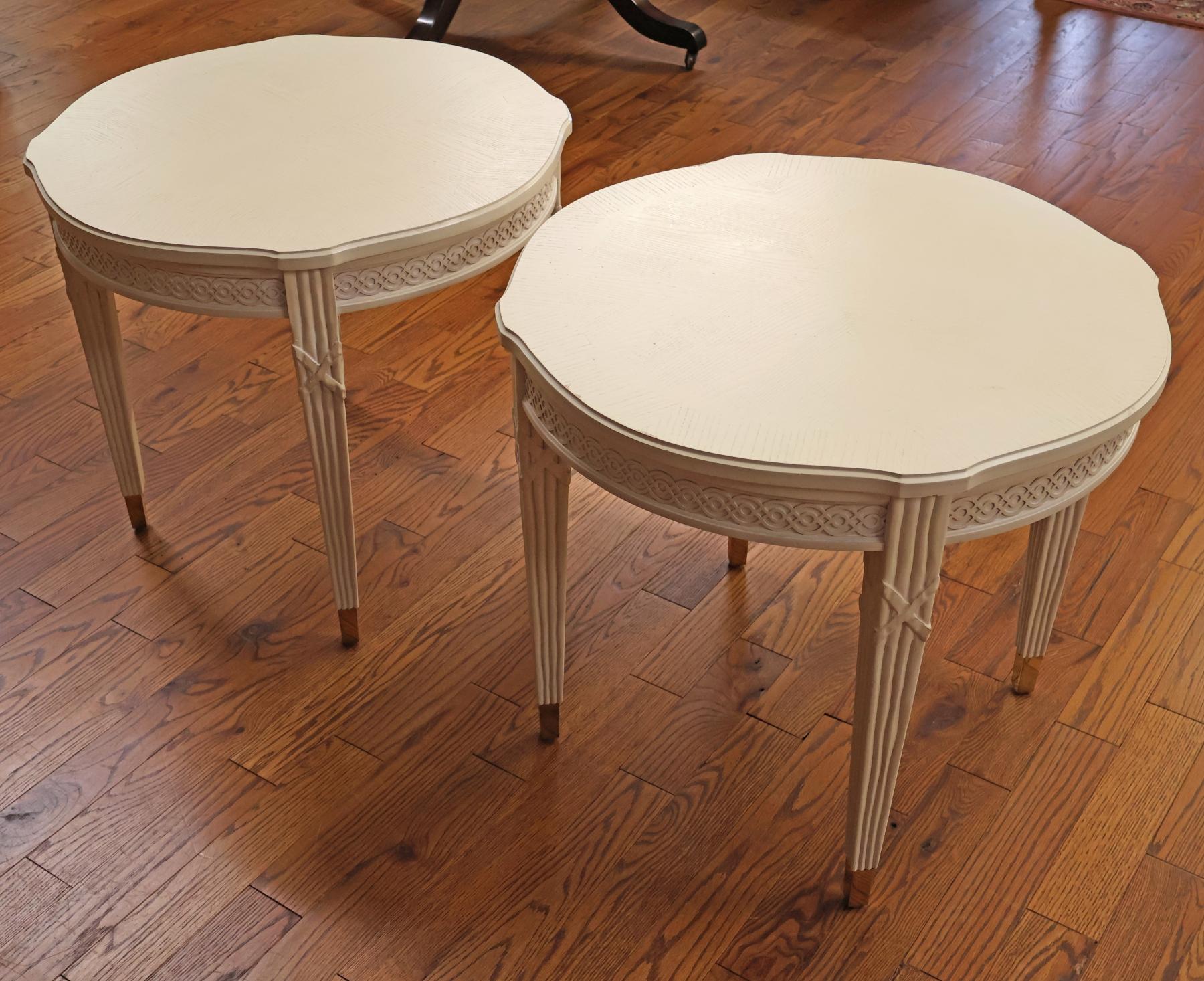 Century Furniture VillaDomain Gustavian Swedish Style White End Tables For Sale 1