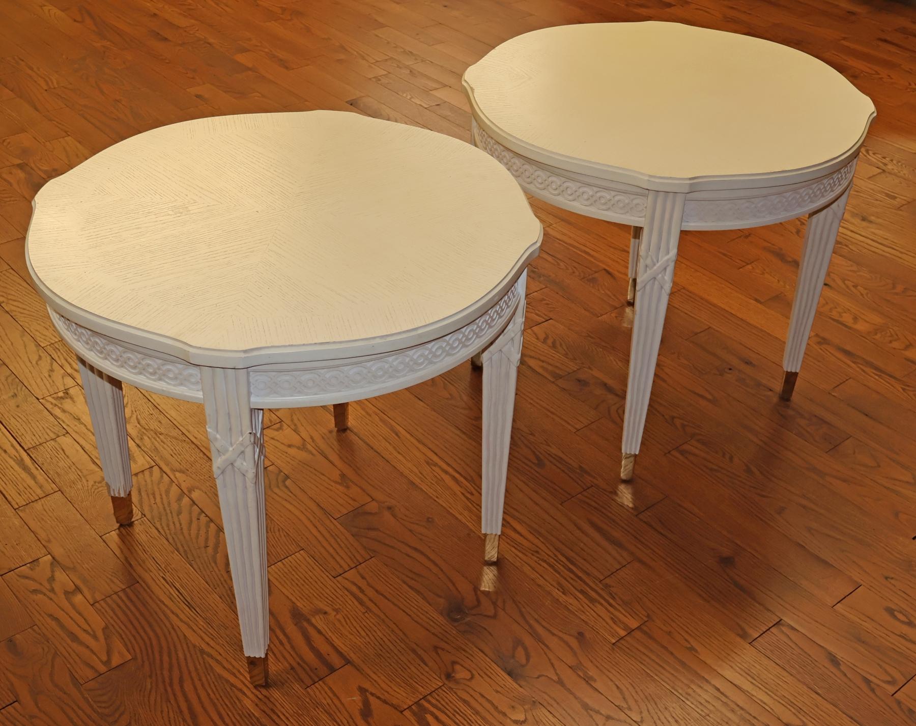 Century Furniture VillaDomain Gustavian Swedish Style White End Tables For Sale 3