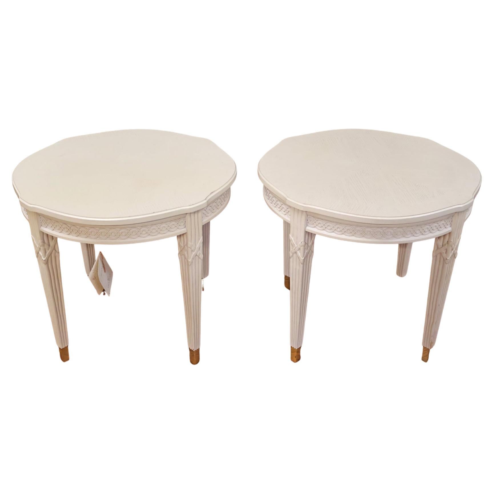 Century Furniture VillaDomain Gustavian Swedish Style White End Tables For Sale