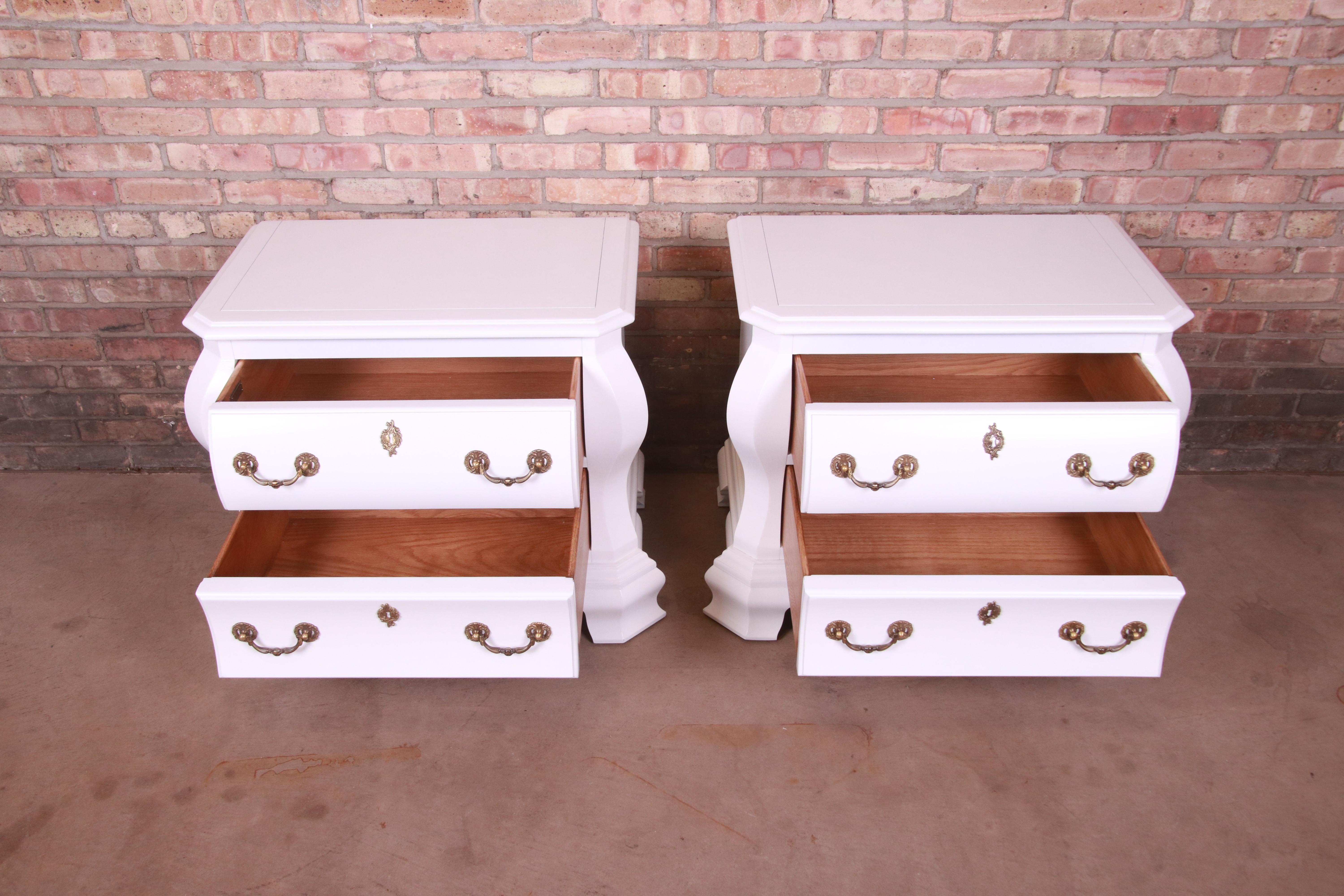 Century Furniture White Lacquered Bombe Form Bedside Chests, Newly Refinished For Sale 4