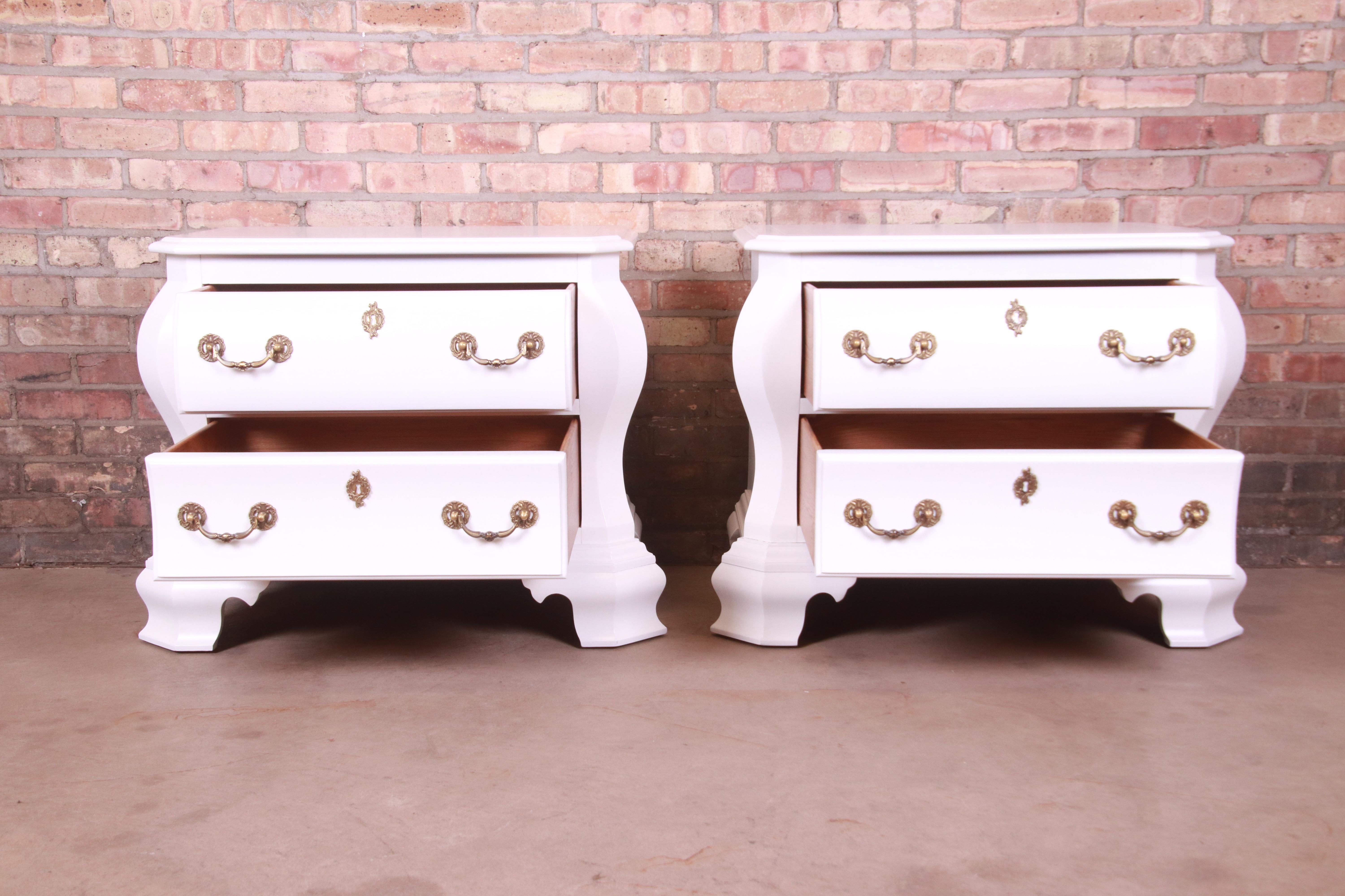 Century Furniture White Lacquered Bombe Form Bedside Chests, Newly Refinished For Sale 5
