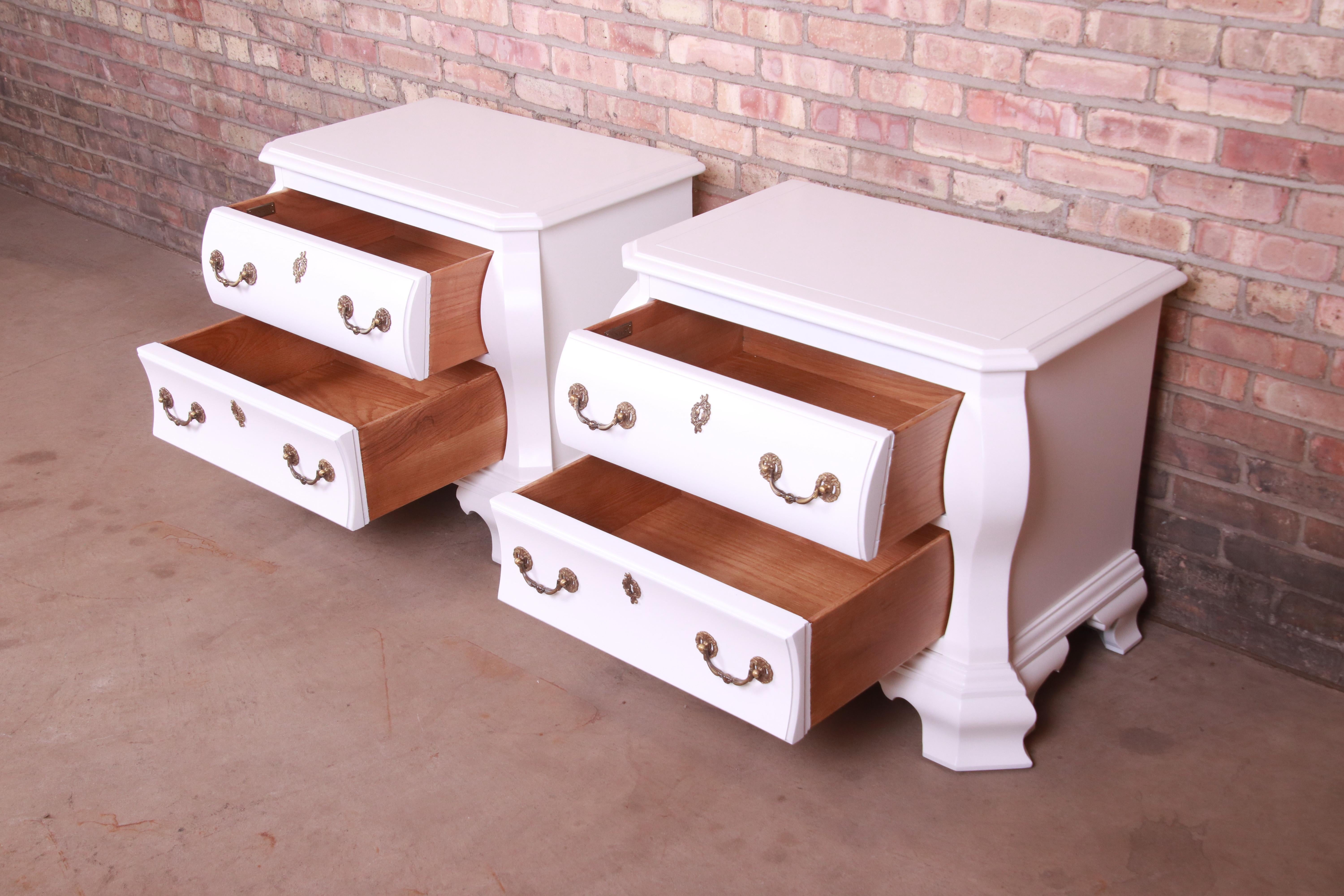 Century Furniture White Lacquered Bombe Form Bedside Chests, Newly Refinished For Sale 6