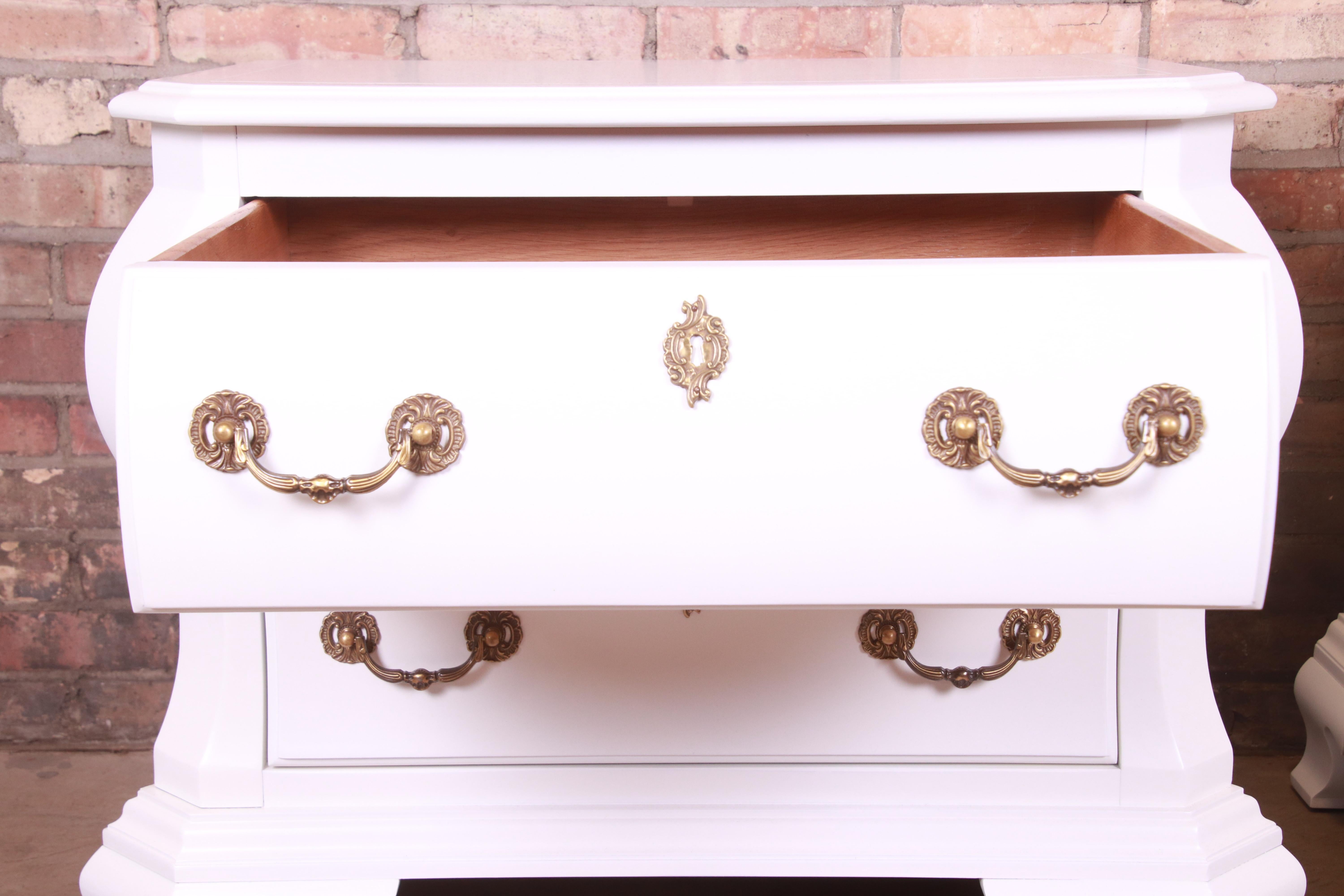 Century Furniture White Lacquered Bombe Form Bedside Chests, Newly Refinished For Sale 8