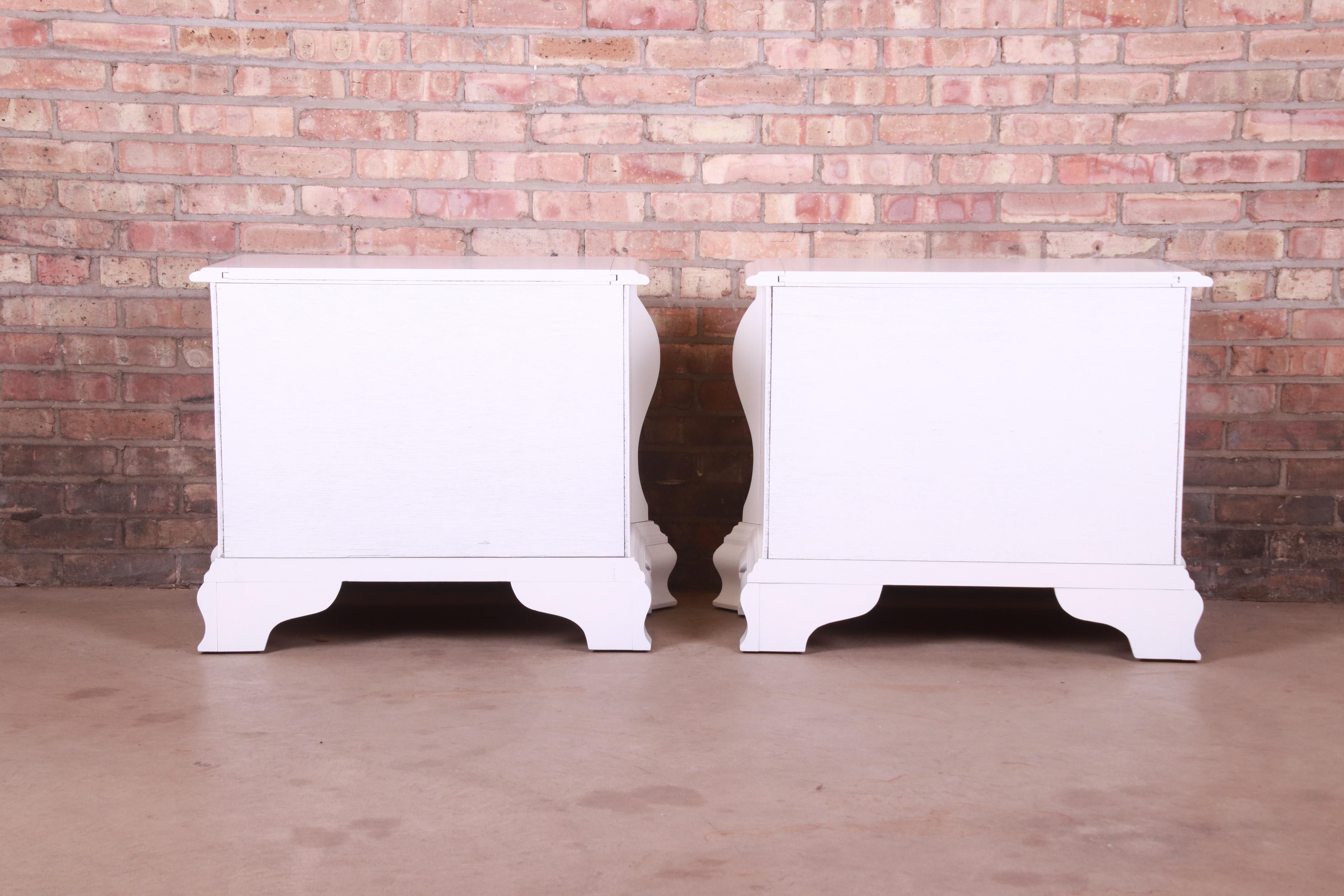 Century Furniture White Lacquered Bombe Form Bedside Chests, Newly Refinished For Sale 12