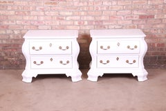Century Furniture White Lacquered Bombe Form Bedside Chests, Newly Refinished