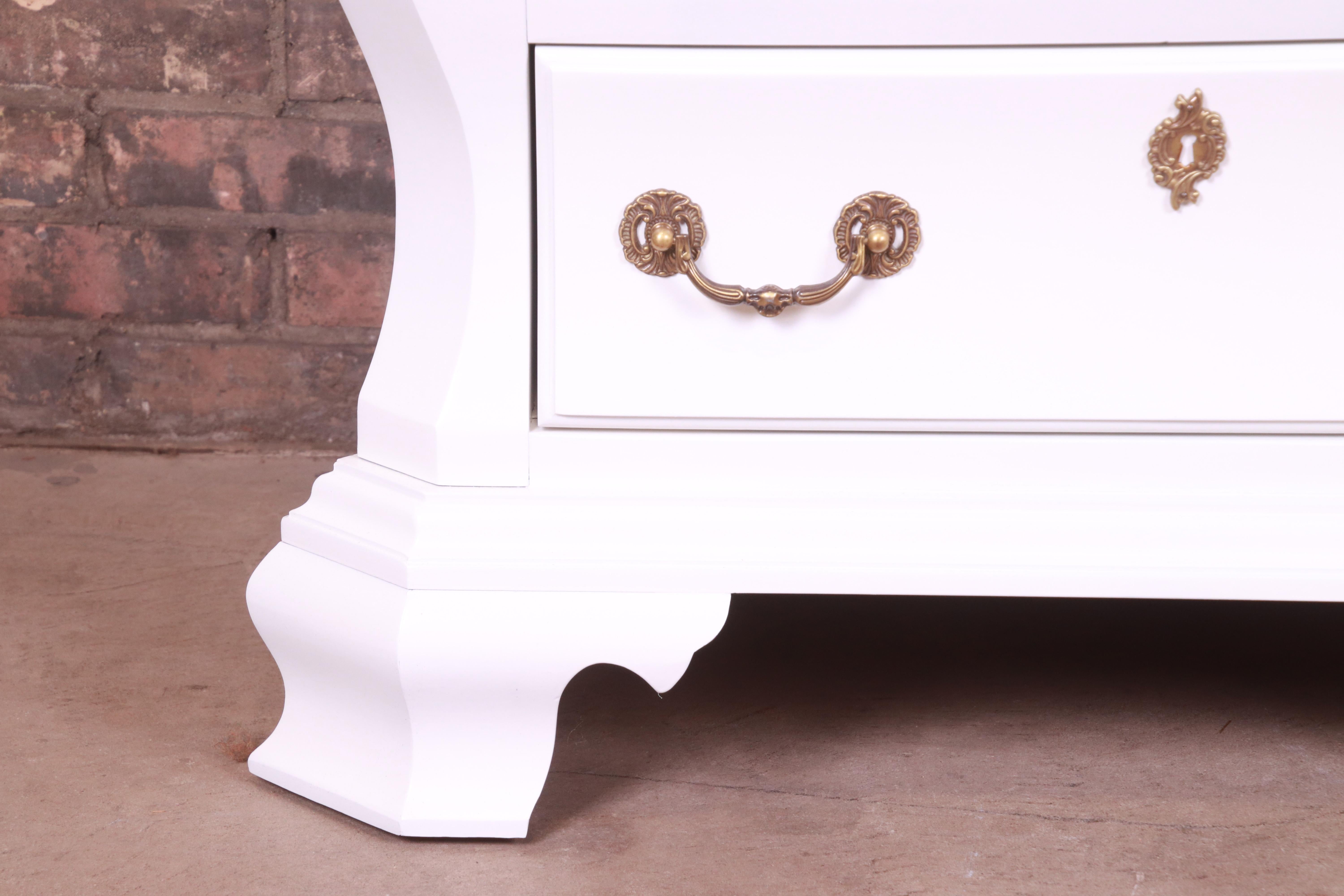 Century Furniture White Lacquered Bombe Form Bedside Chests, Newly Refinished For Sale 2