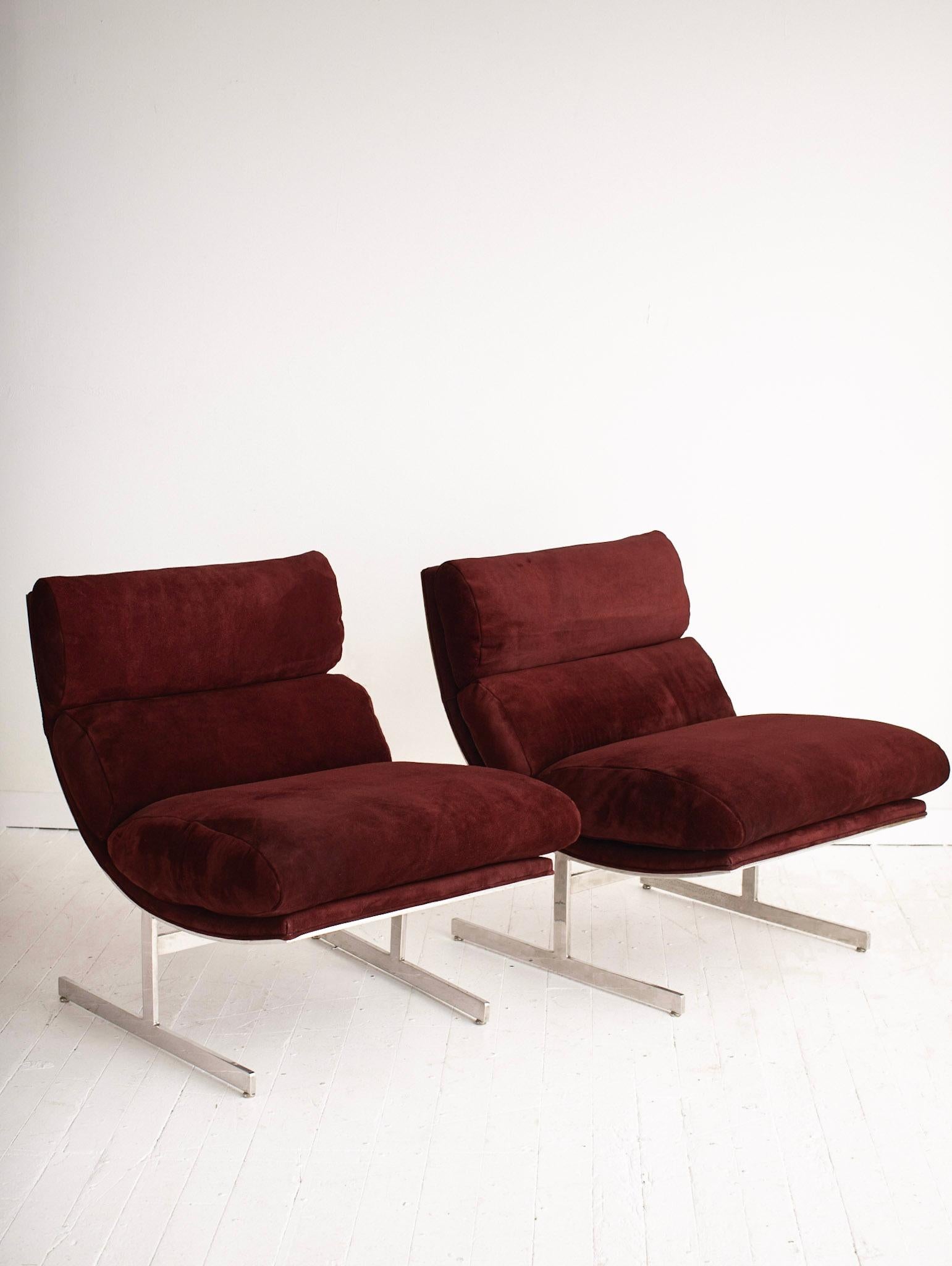 Space Age Century Kipp Stewart for Directional Suede and Chrome Arc Lounge Chair