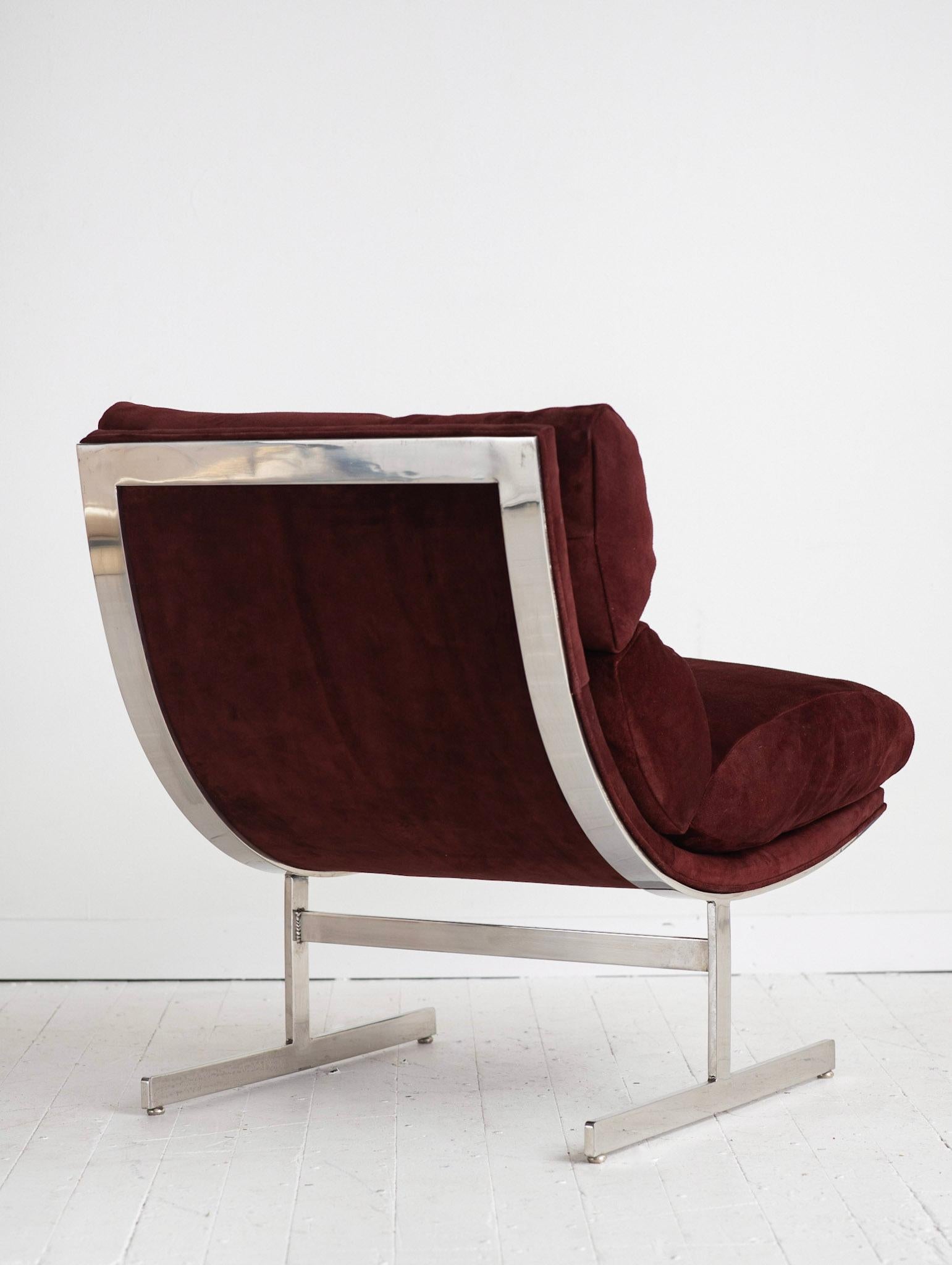 Century Kipp Stewart for Directional Suede and Chrome Arc Lounge Chair In Good Condition In Brooklyn, NY
