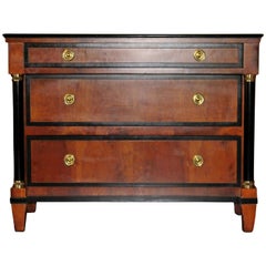 Century Mahogany Wood Commode Credenza Cabinet with 3 Drawers Brass Pulls