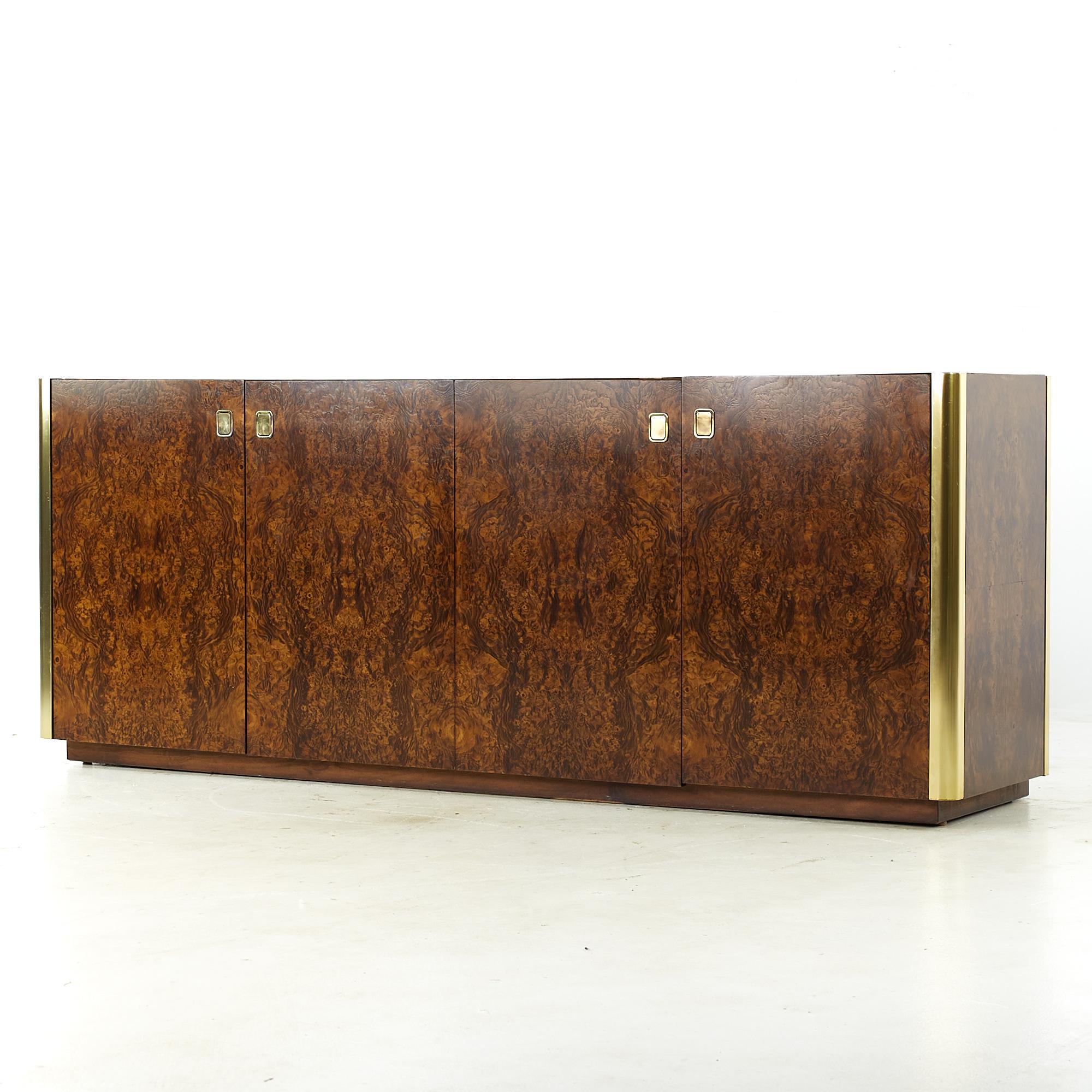 Mid-Century Modern Century Mid Century Burlwood and Brass 4 Door Credenza