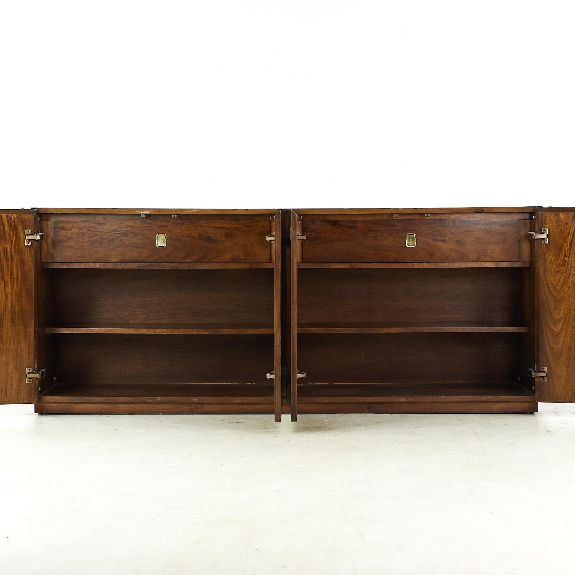 Century Mid Century Burlwood and Brass 4 Door Credenza 1