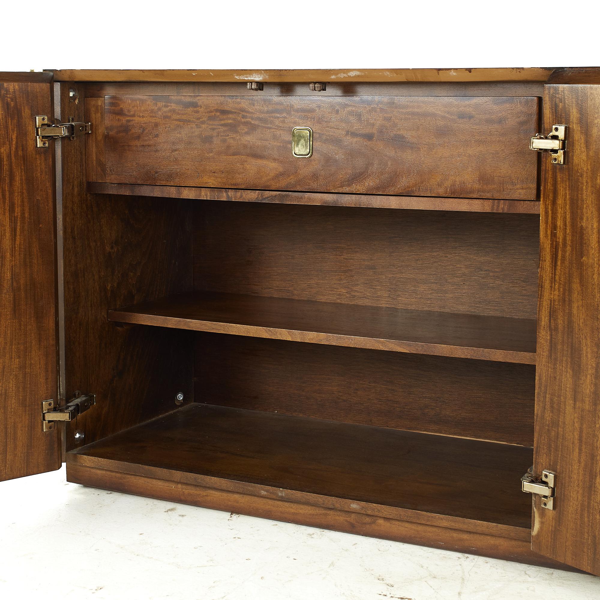 Century Mid Century Burlwood and Brass 4 Door Credenza 2