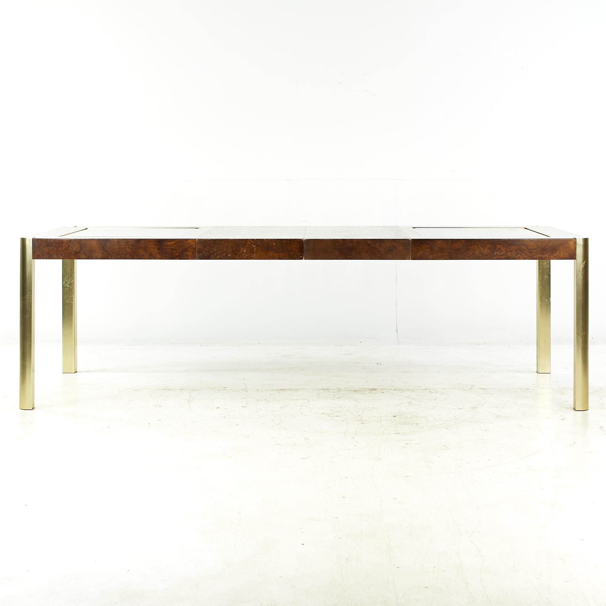 Century Mid Century Burlwood Brass and Glass Dining Table For Sale 2