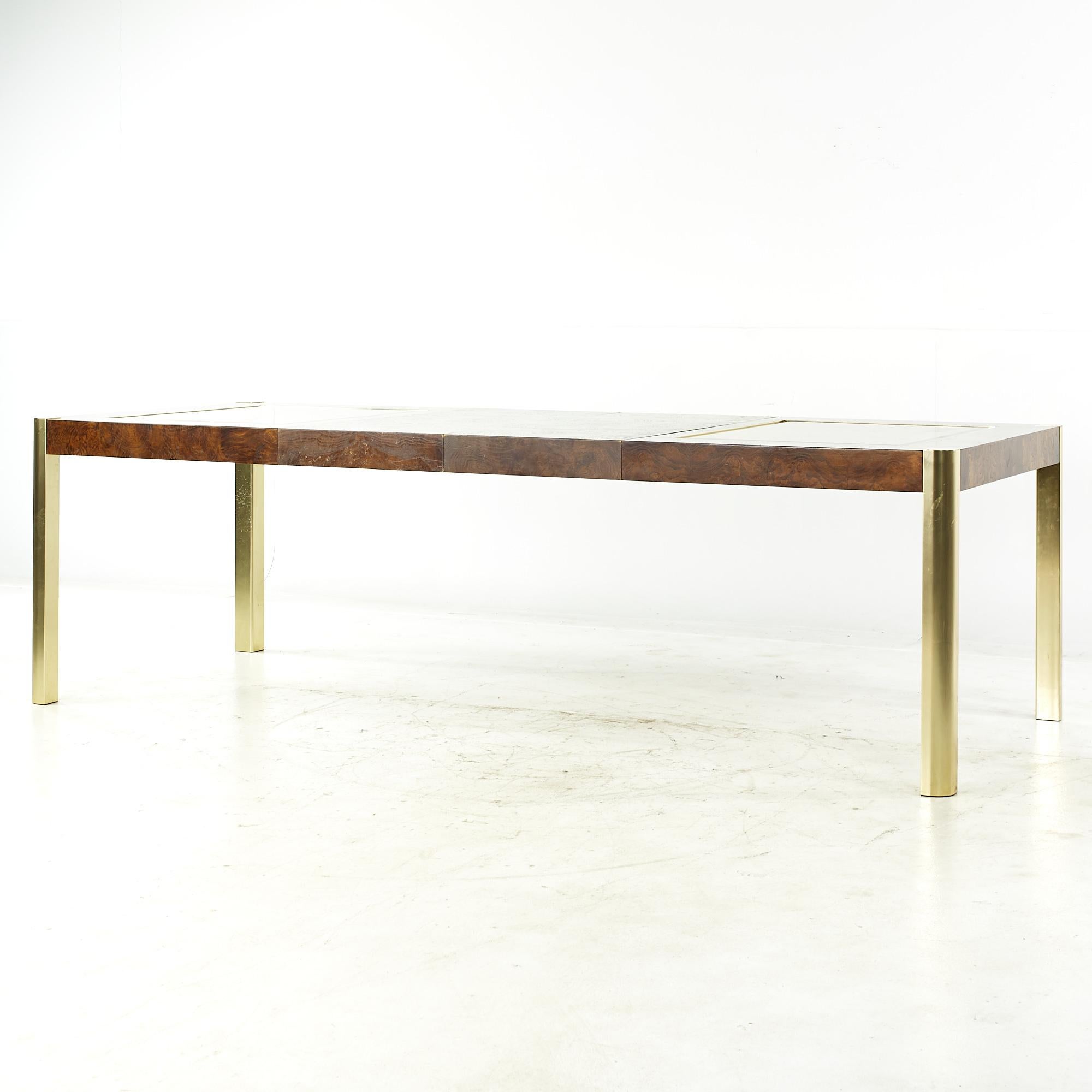 Century Mid Century Burlwood Brass and Glass Dining Table For Sale 3