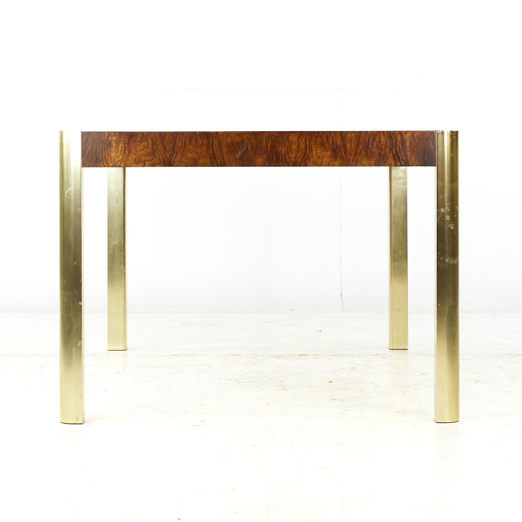 Mid-Century Modern Century Mid Century Burlwood Brass and Glass Dining Table For Sale