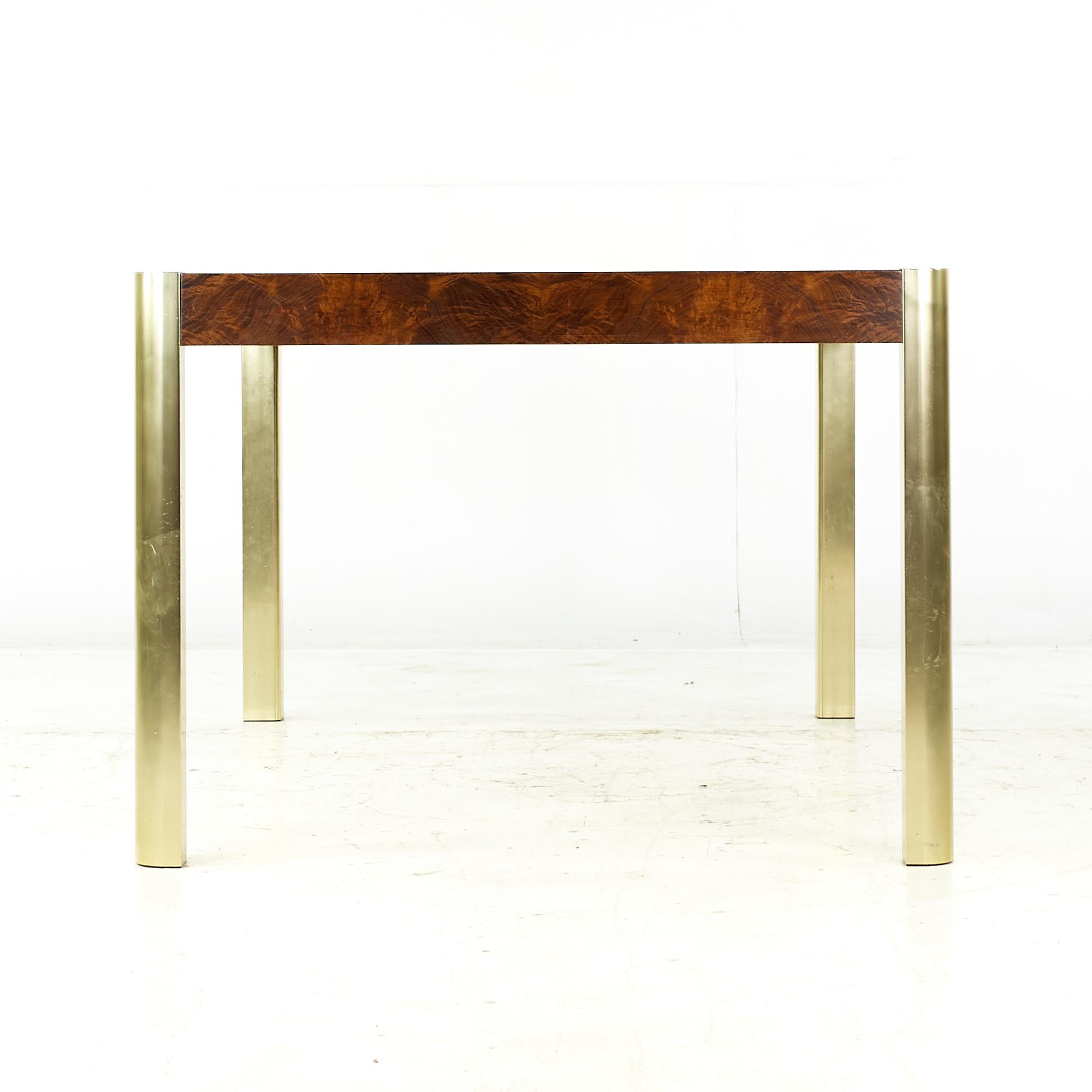 American Century Mid Century Burlwood Brass and Glass Dining Table For Sale