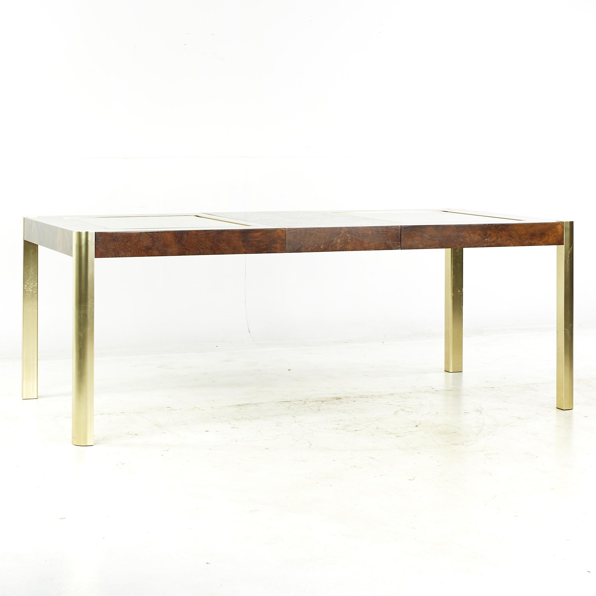 Century Mid Century Burlwood Brass and Glass Dining Table In Good Condition For Sale In Countryside, IL
