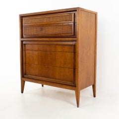 Century Mid Century Walnut and Cane 5 Drawer Highboy Dresser