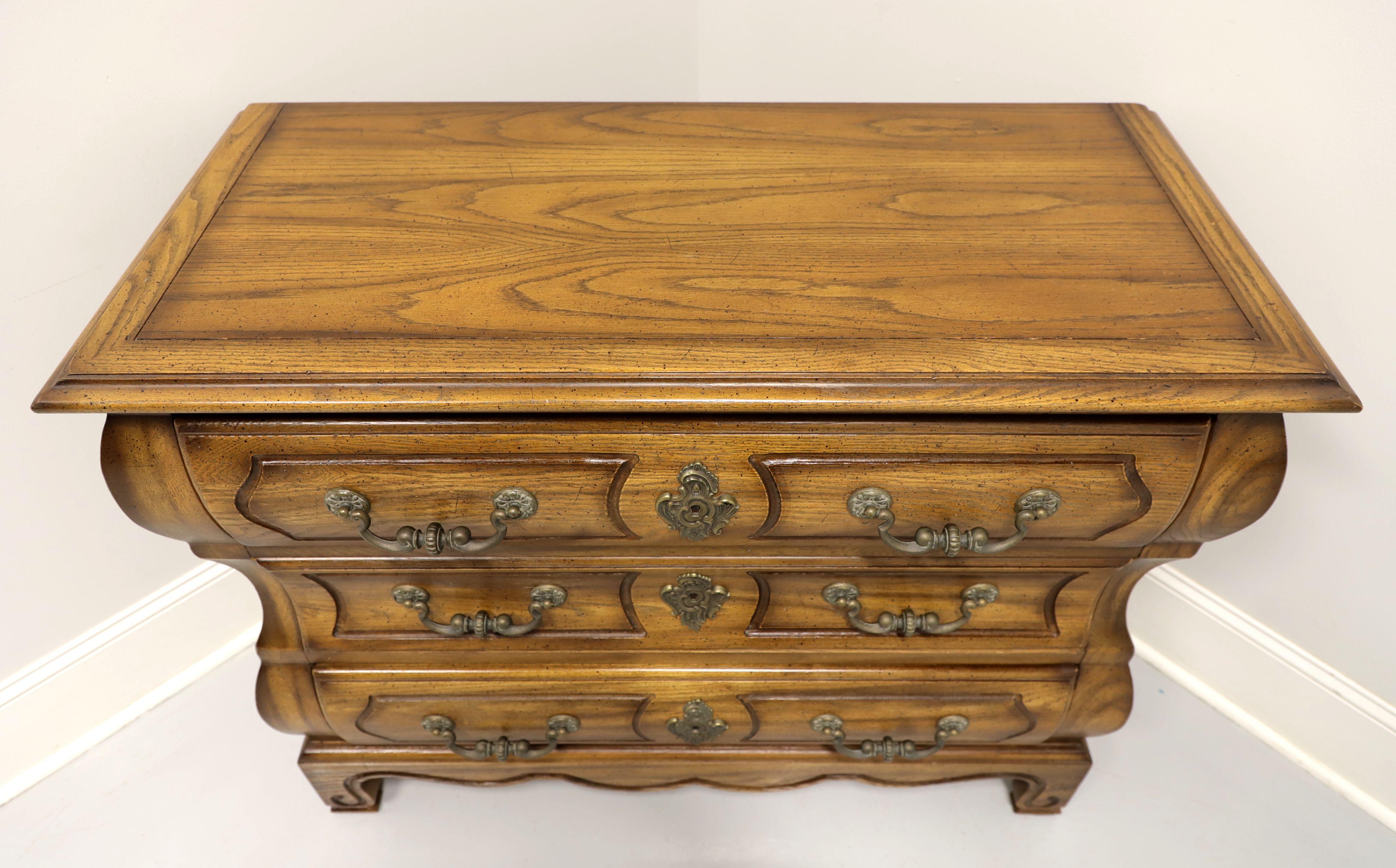 Brass CENTURY Oak French Country Style Bombe Bachelor Chest For Sale