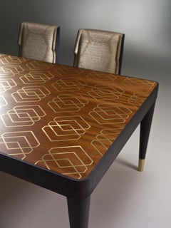 Tavolo da pranzo rettangolare CENTURY in Oak massiccio con intarsio geometrico a rombi