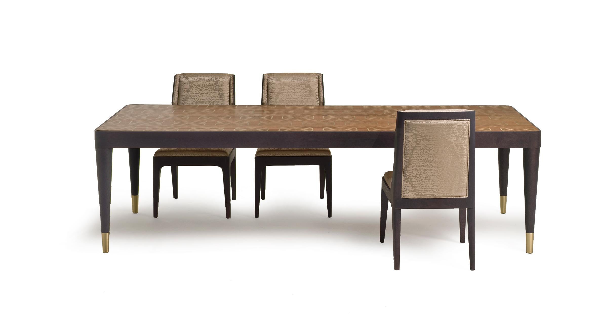 Incrusté Table de salle à manger rectangulaire du XXe siècle en chêne massif avec incrustation de losanges géométriques en vente