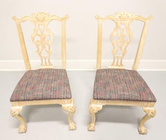 CENTURY Scrubbed White Chippendale Ball in Claw Dining Side Chairs - Pair A