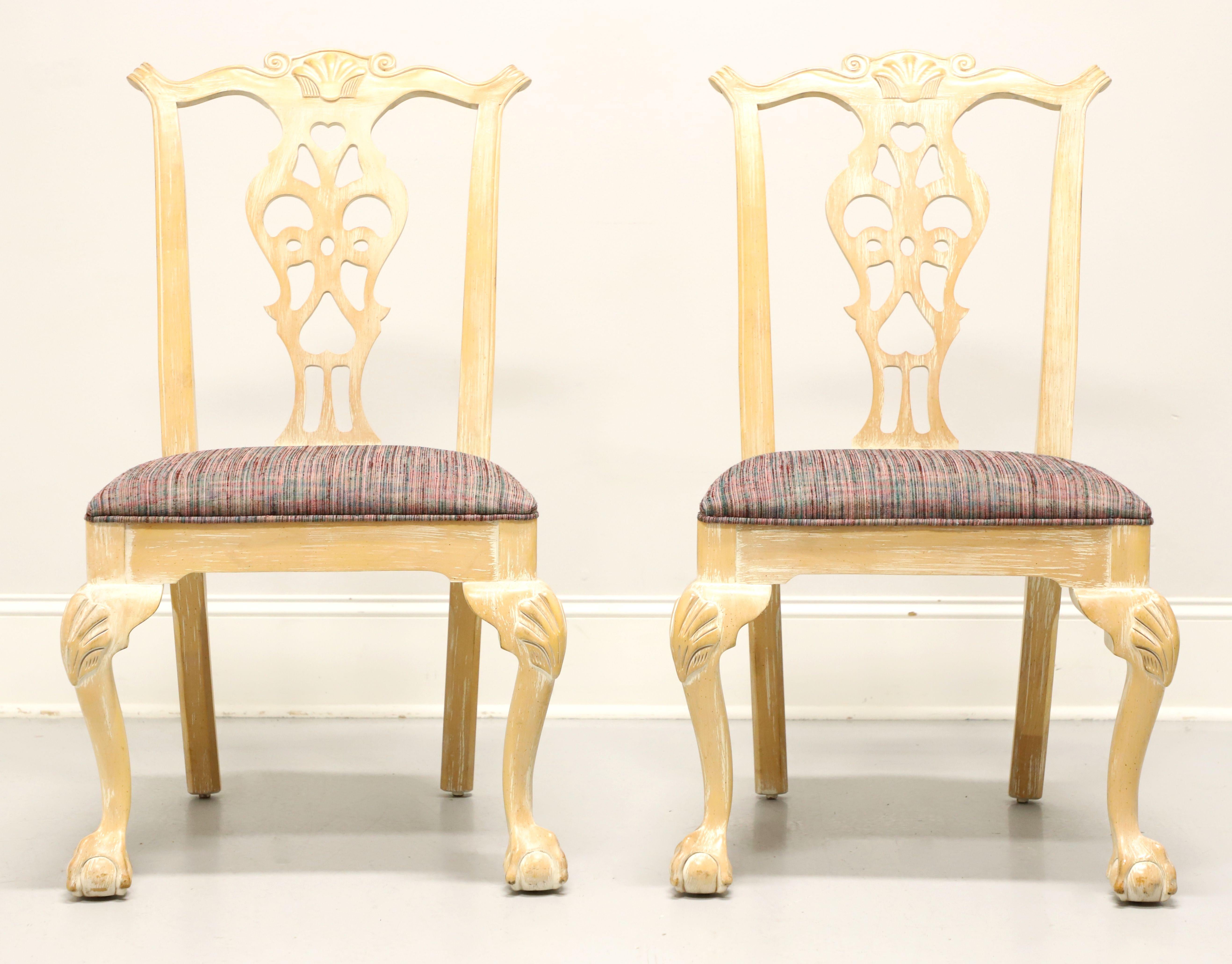 American CENTURY Scrubbed White Chippendale Ball in Claw Dining Side Chairs - Pair A For Sale