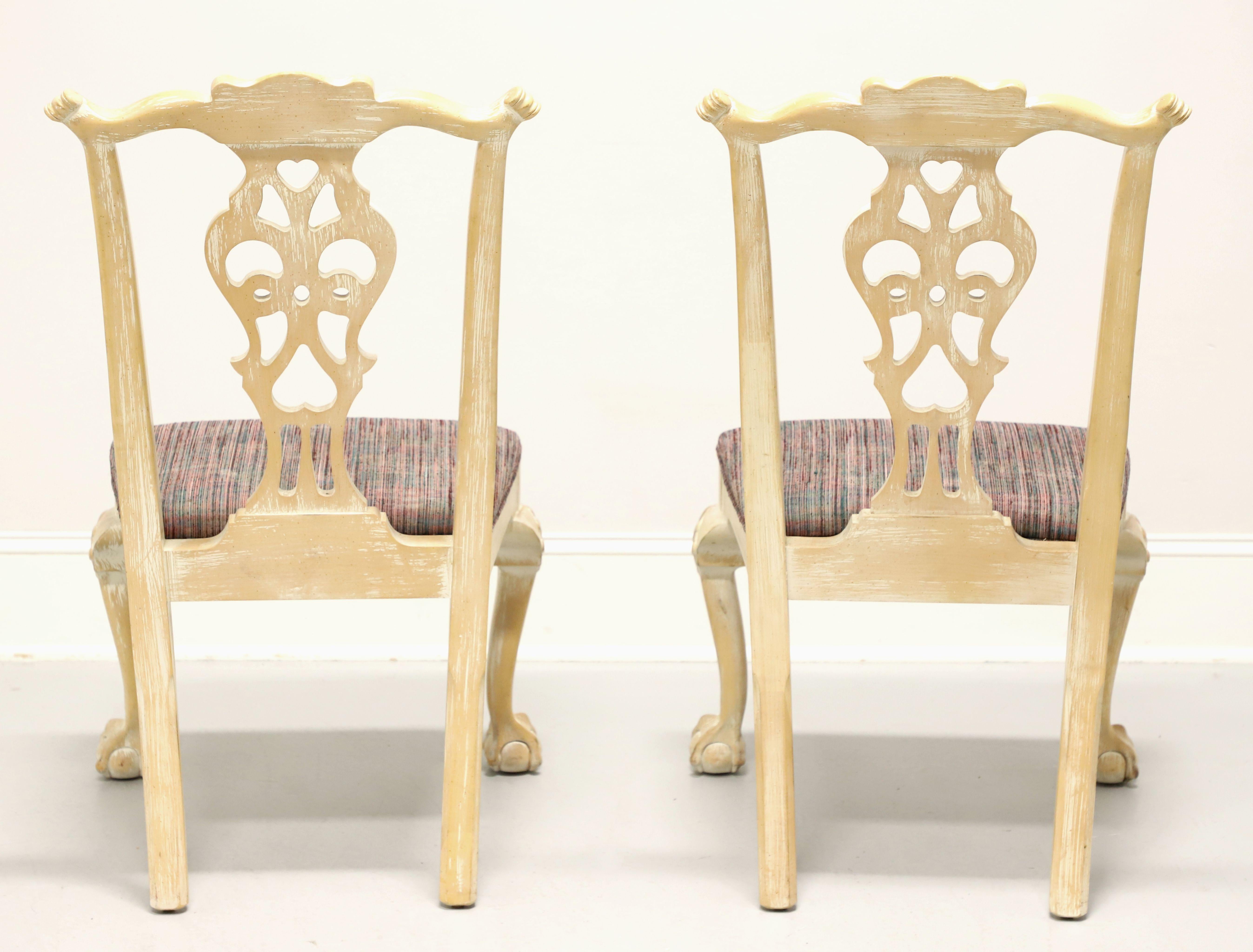 20th Century CENTURY Scrubbed White Chippendale Ball in Claw Dining Side Chairs - Pair A For Sale