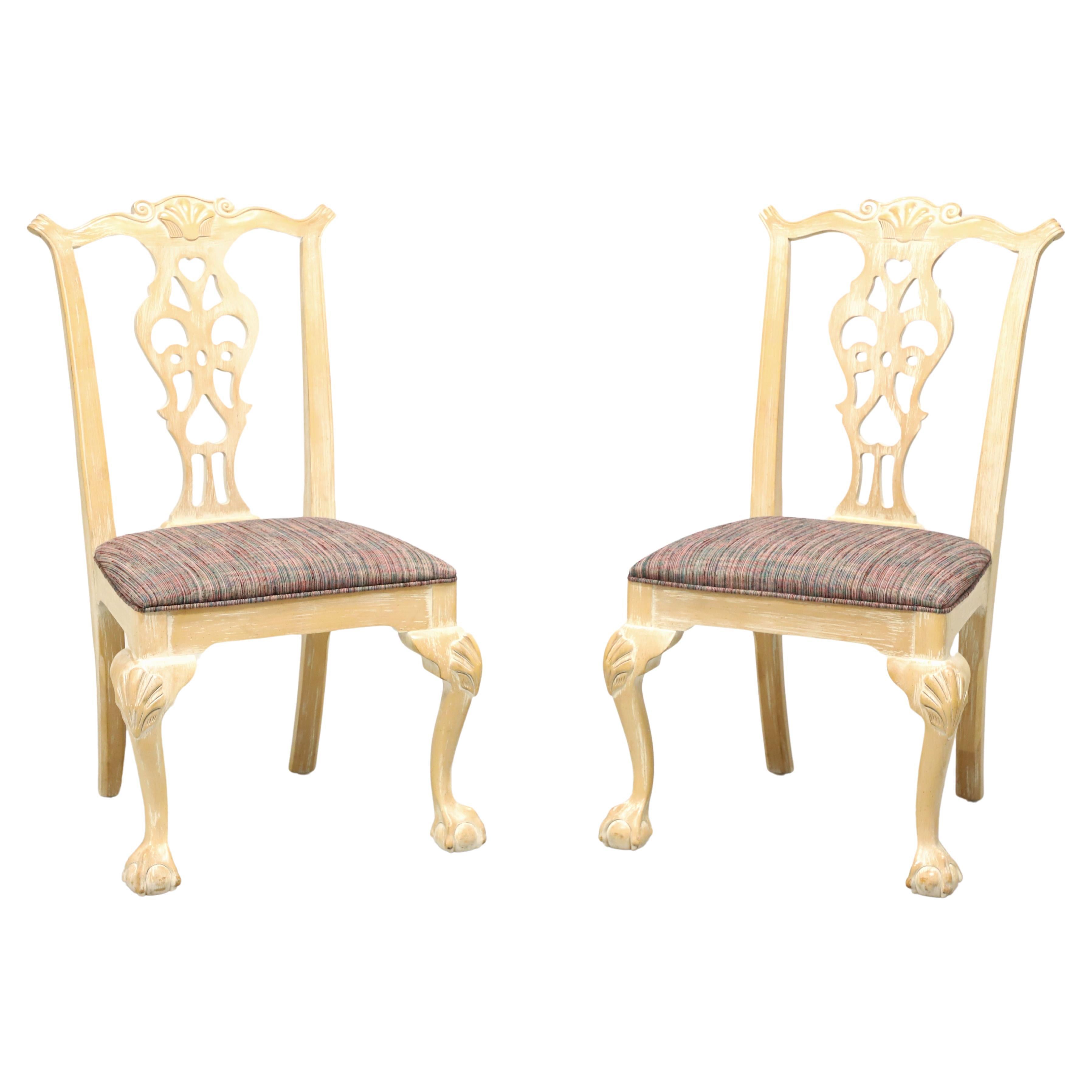 CENTURY Scrubbed White Chippendale Ball in Claw Dining Side Chairs - Pair A For Sale