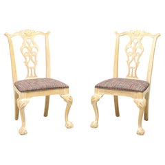 CENTURY Scrubbed White Chippendale Ball in Claw Dining Side Chairs - Pair A