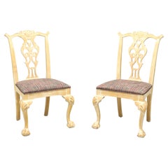 CENTURY Scrubbed White Chippendale Ball in Claw Dining Side Chairs - Pair B