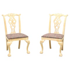 CENTURY Scrubbed White Chippendale Ball in Claw Dining Side Chairs - Pair C