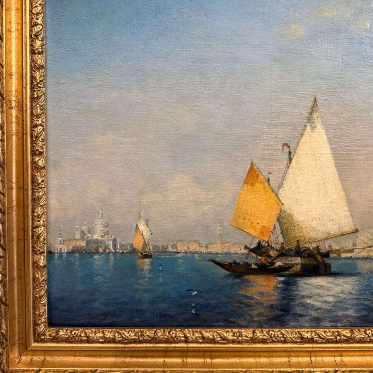 Jahrhundert, venezianische Seelandschaft mit Segelbooten und Campanile von St. Mark, 19. im Angebot 2