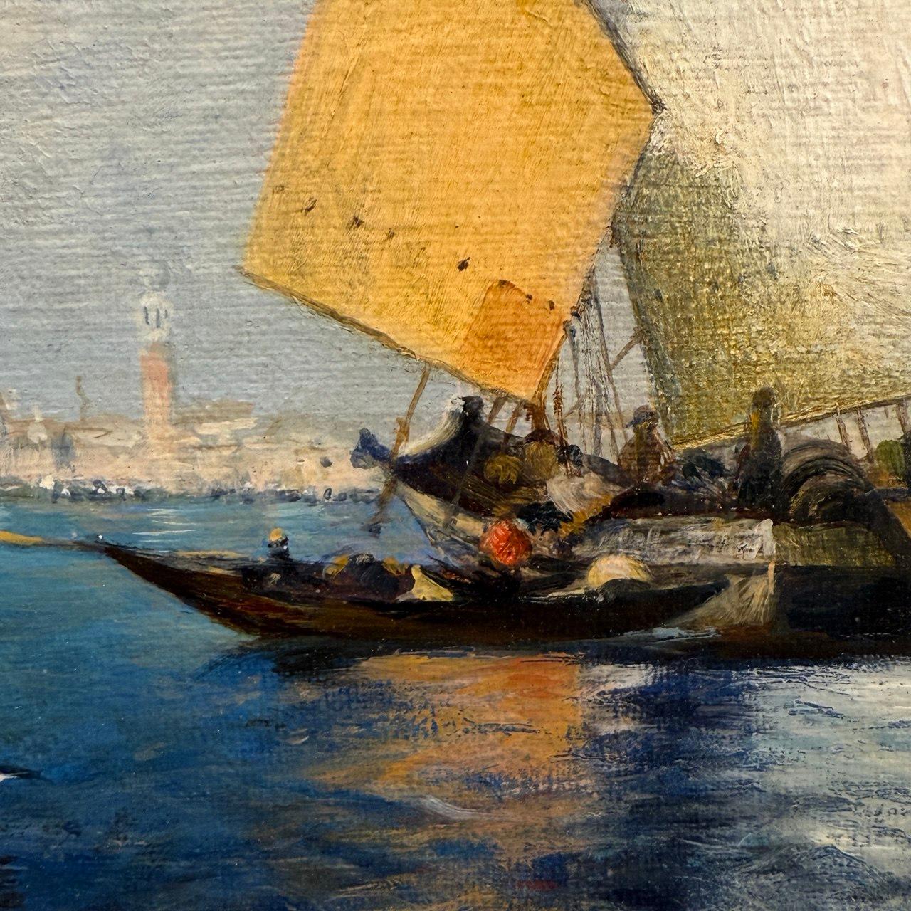 Jahrhundert, venezianische Seelandschaft mit Segelbooten und Campanile von St. Mark, 19. im Angebot 3