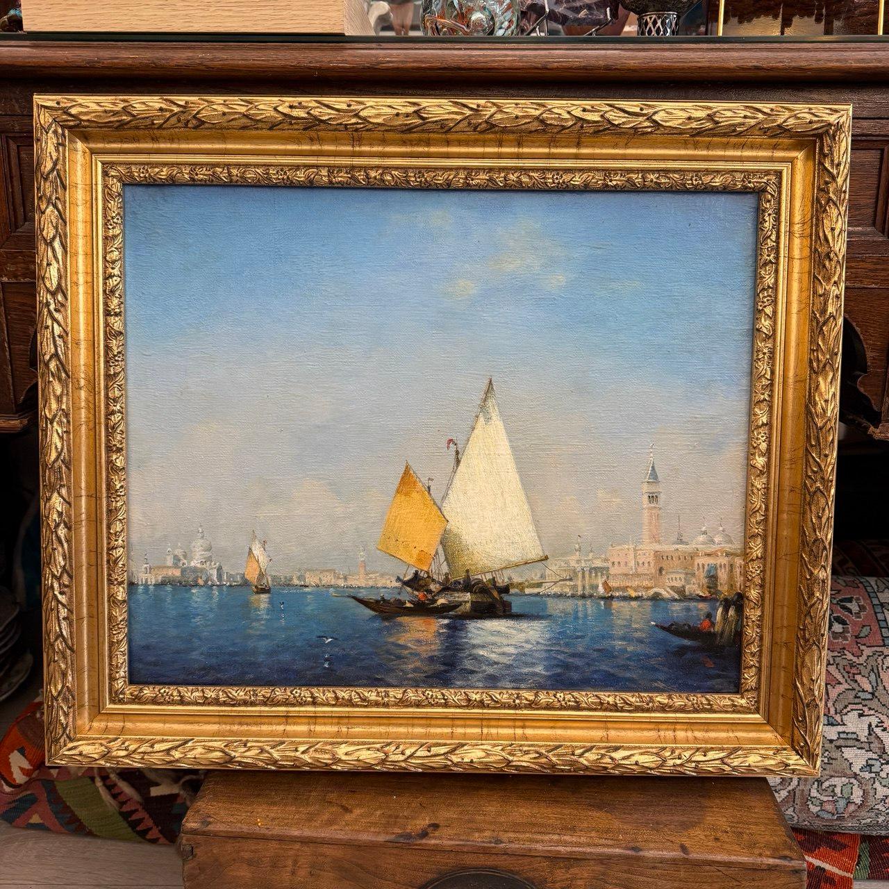 Jahrhundert, venezianische Seelandschaft mit Segelbooten und Campanile von St. Mark, 19. im Angebot 5