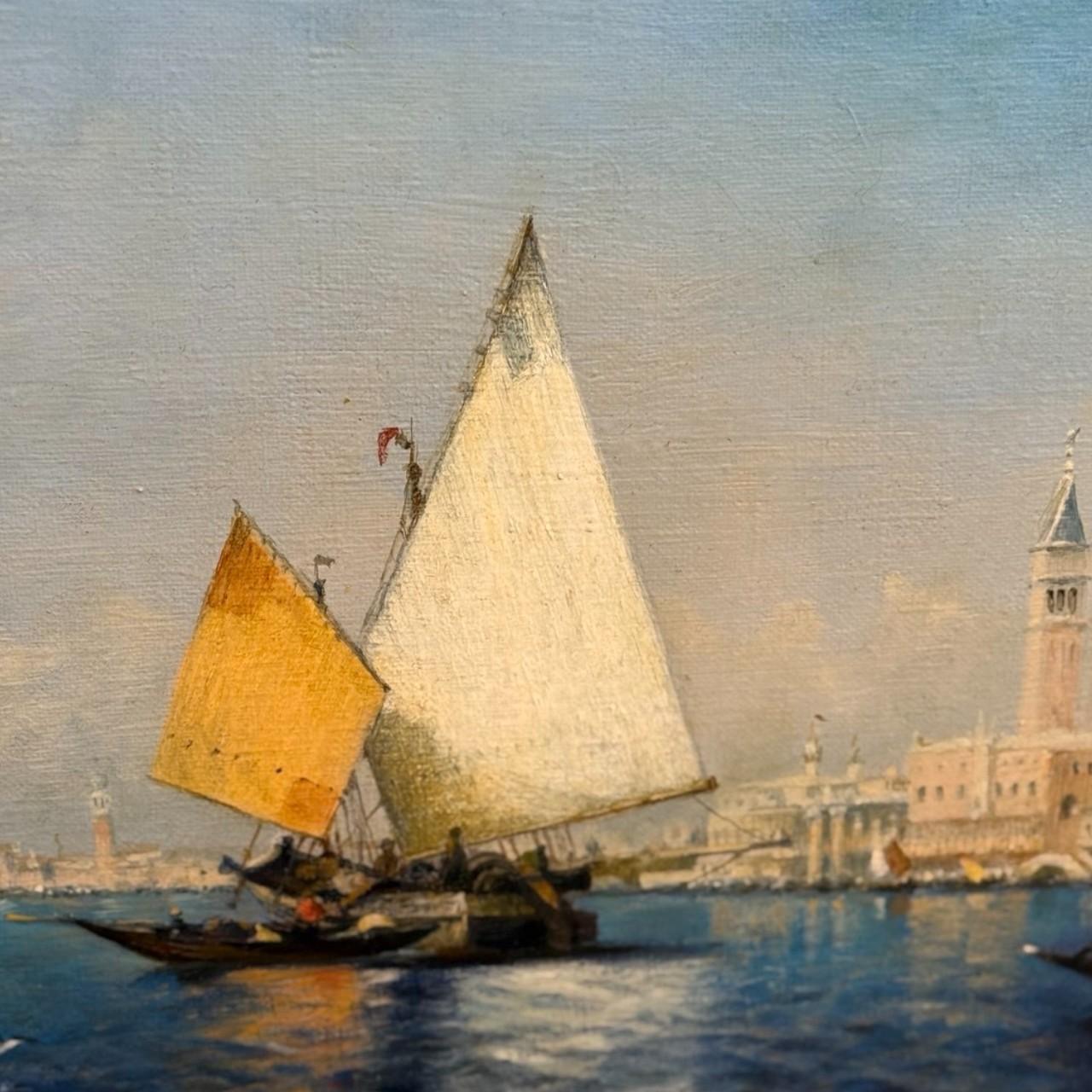 Jahrhundert, venezianische Seelandschaft mit Segelbooten und Campanile von St. Mark, 19. (Napoleon III.) im Angebot