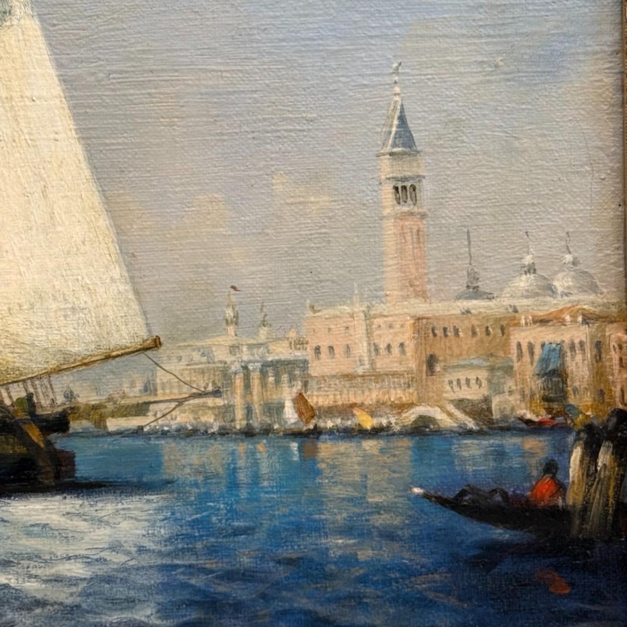 Jahrhundert, venezianische Seelandschaft mit Segelbooten und Campanile von St. Mark, 19. (Italienisch) im Angebot
