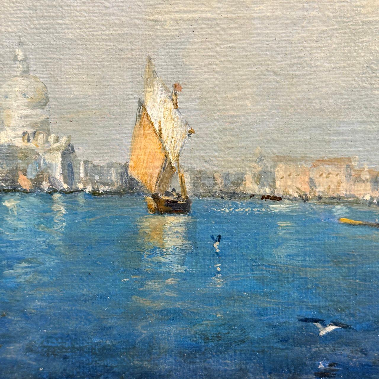 Jahrhundert, venezianische Seelandschaft mit Segelbooten und Campanile von St. Mark, 19. (19. Jahrhundert) im Angebot