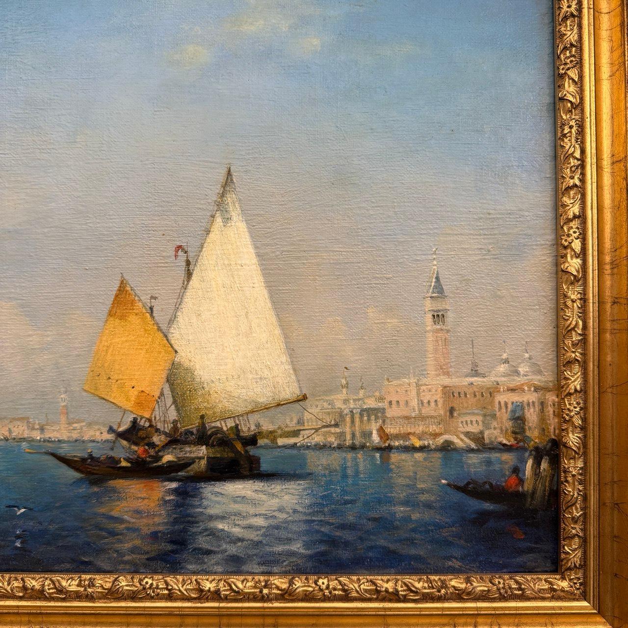 Jahrhundert, venezianische Seelandschaft mit Segelbooten und Campanile von St. Mark, 19. im Angebot 1