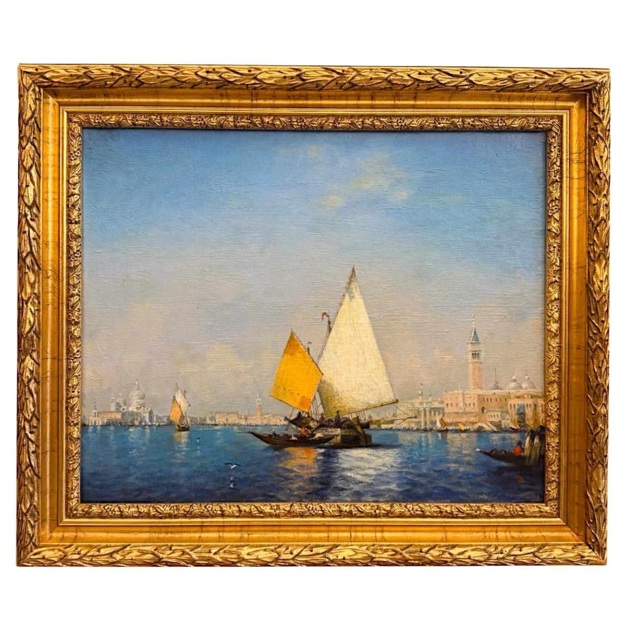 Century Venetian Seascape with Sailboats and St. Mark’s Campanile, 19th
