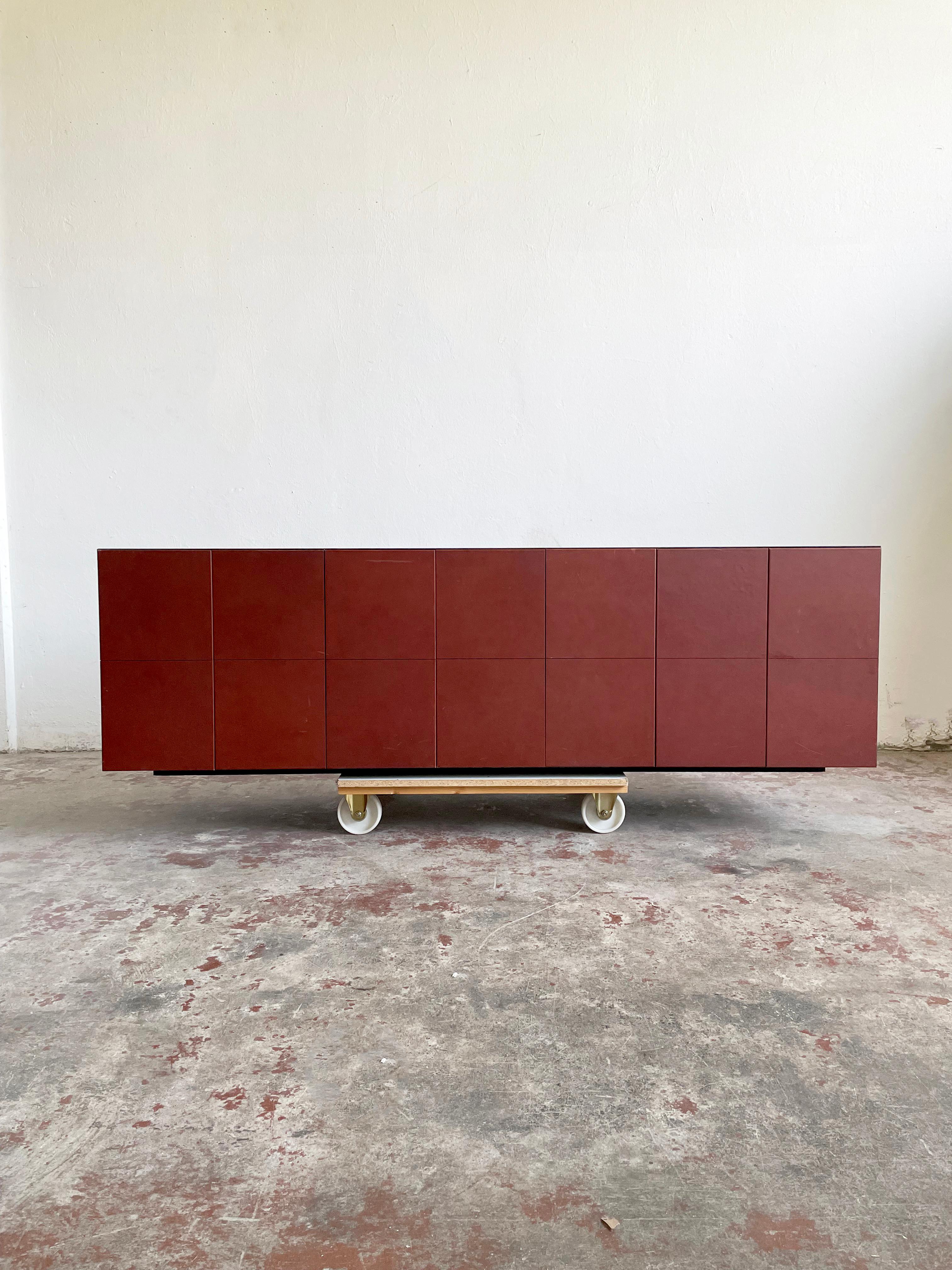 Minimalist C.E.O. Cube Leather Cabinet, Lella & Massimo Vignelli, Poltrona Frau, Italy 90s For Sale