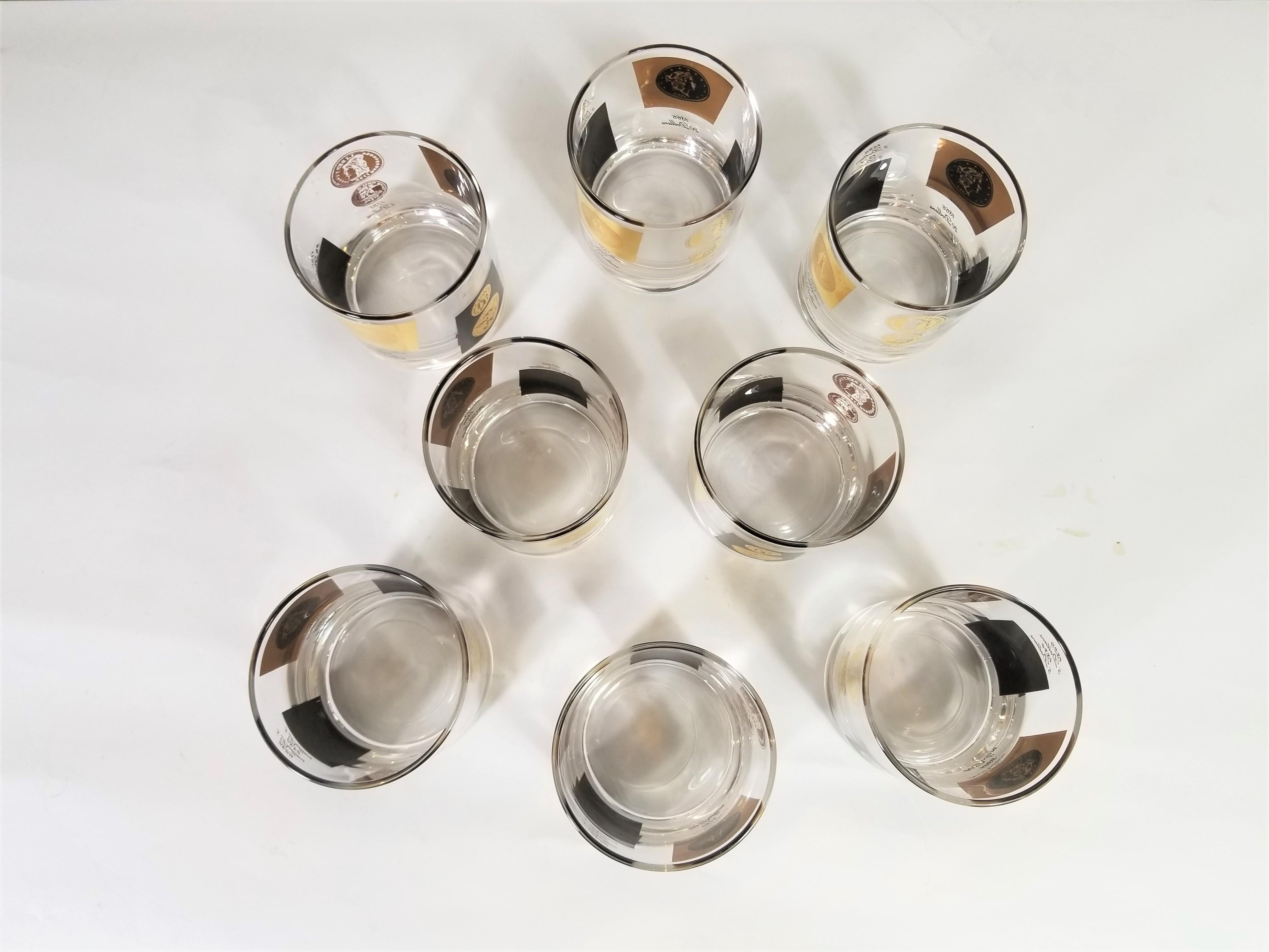 Cera 1960s Midcentury Barware Glasses Gold Coin and Black Set of 8 8