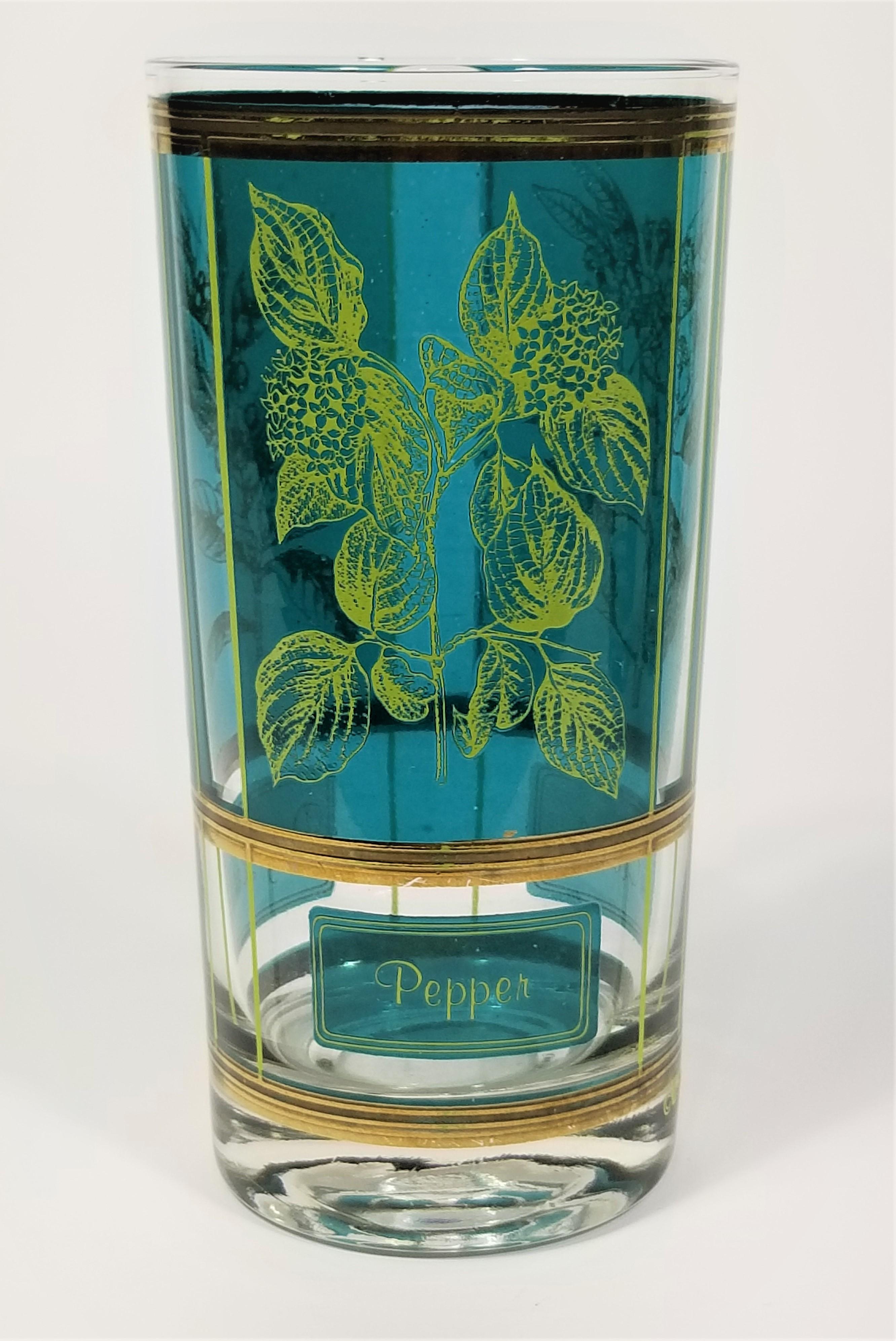 Cera 1960s Mid-Century Glassware Barware 22K Gold Herb Motif Set of 8 For Sale 6
