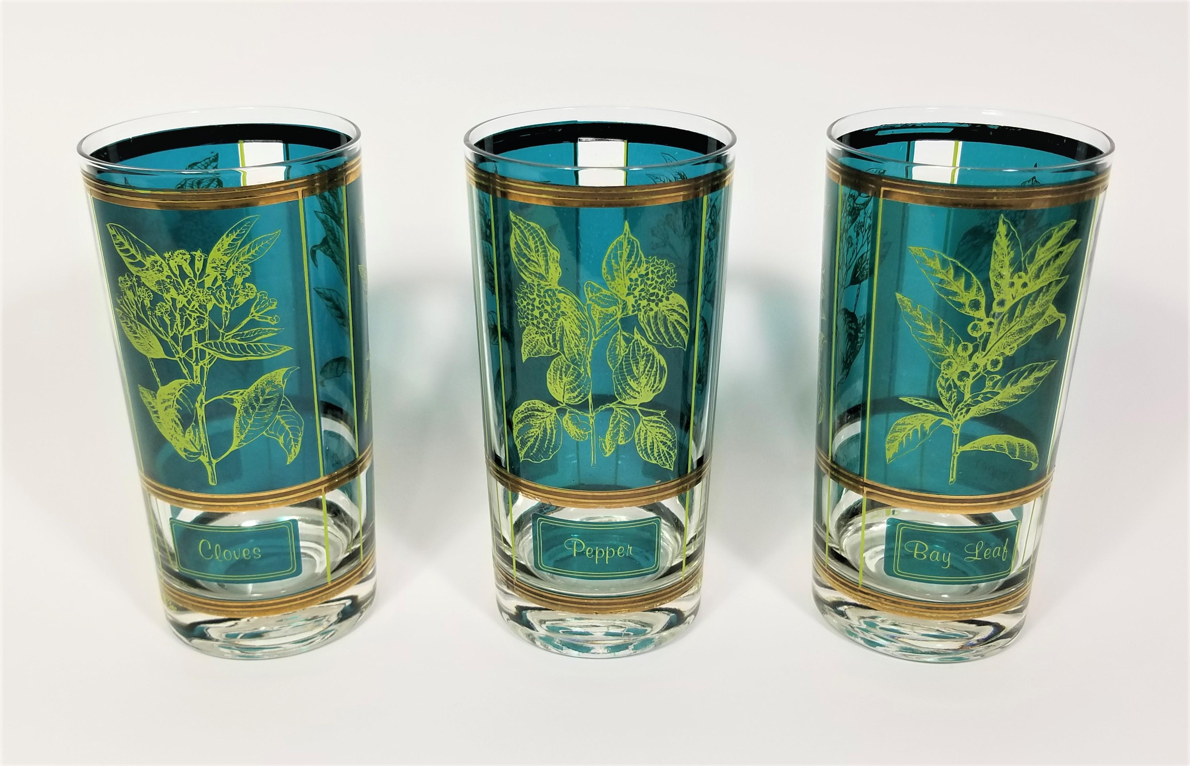 Cera 1960s Mid-Century Glassware Barware 22K Gold Herb Motif Set of 8 For Sale 3