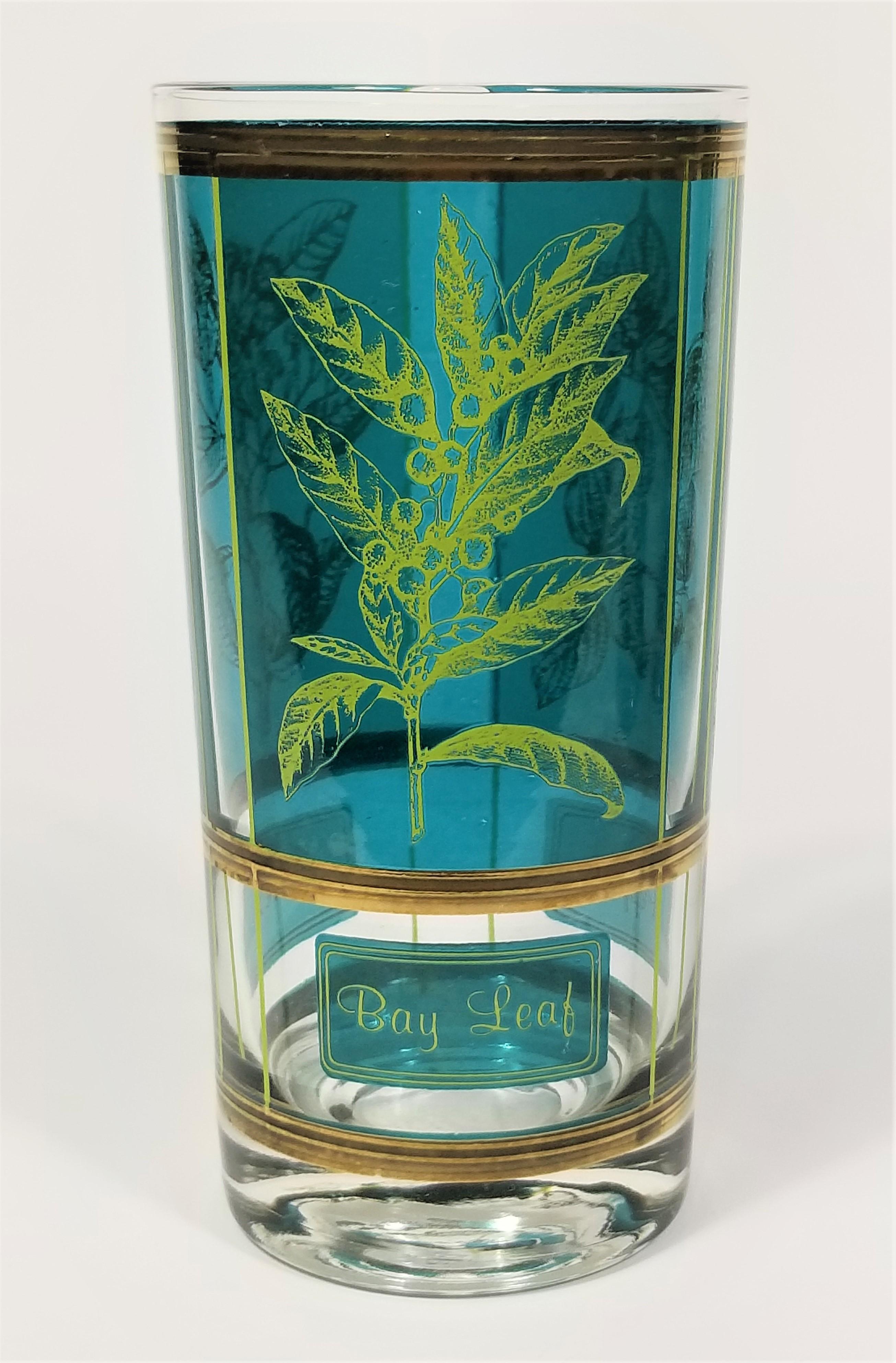 Cera 1960s Mid-Century Glassware Barware 22K Gold Herb Motif Set of 8 For Sale 5