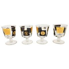 Vintage Cera 22-Karat Gold and Black Midcentury 1960s Glassware Barware Set of 4