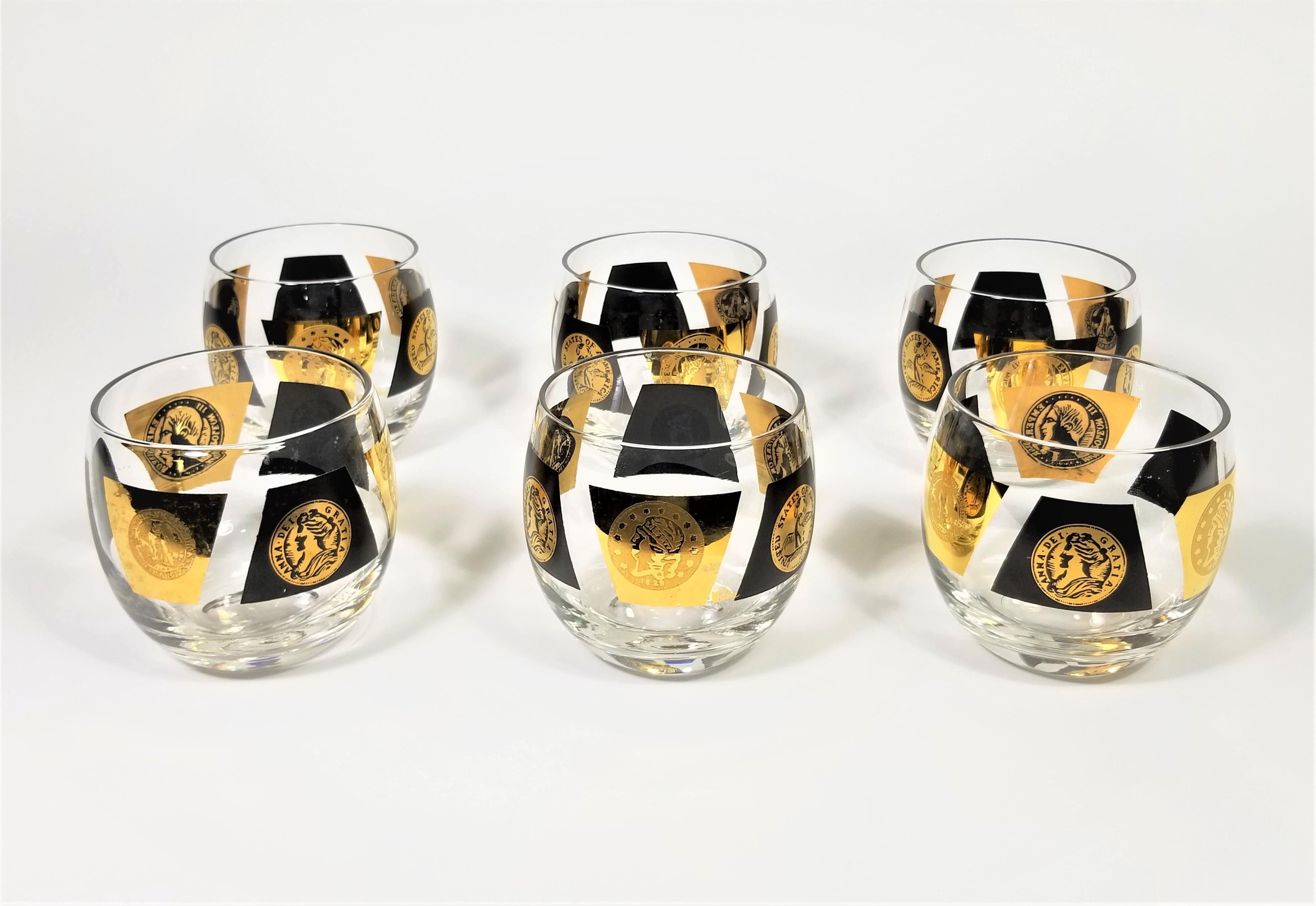 Cera 22-Karat Gold 1960s Midcentury Signed Glassware Barware Set of 6 For Sale 6