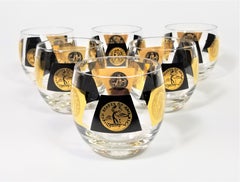 Cera 22-Karat Gold 1960s Midcentury Signed Glassware Barware Set of 6