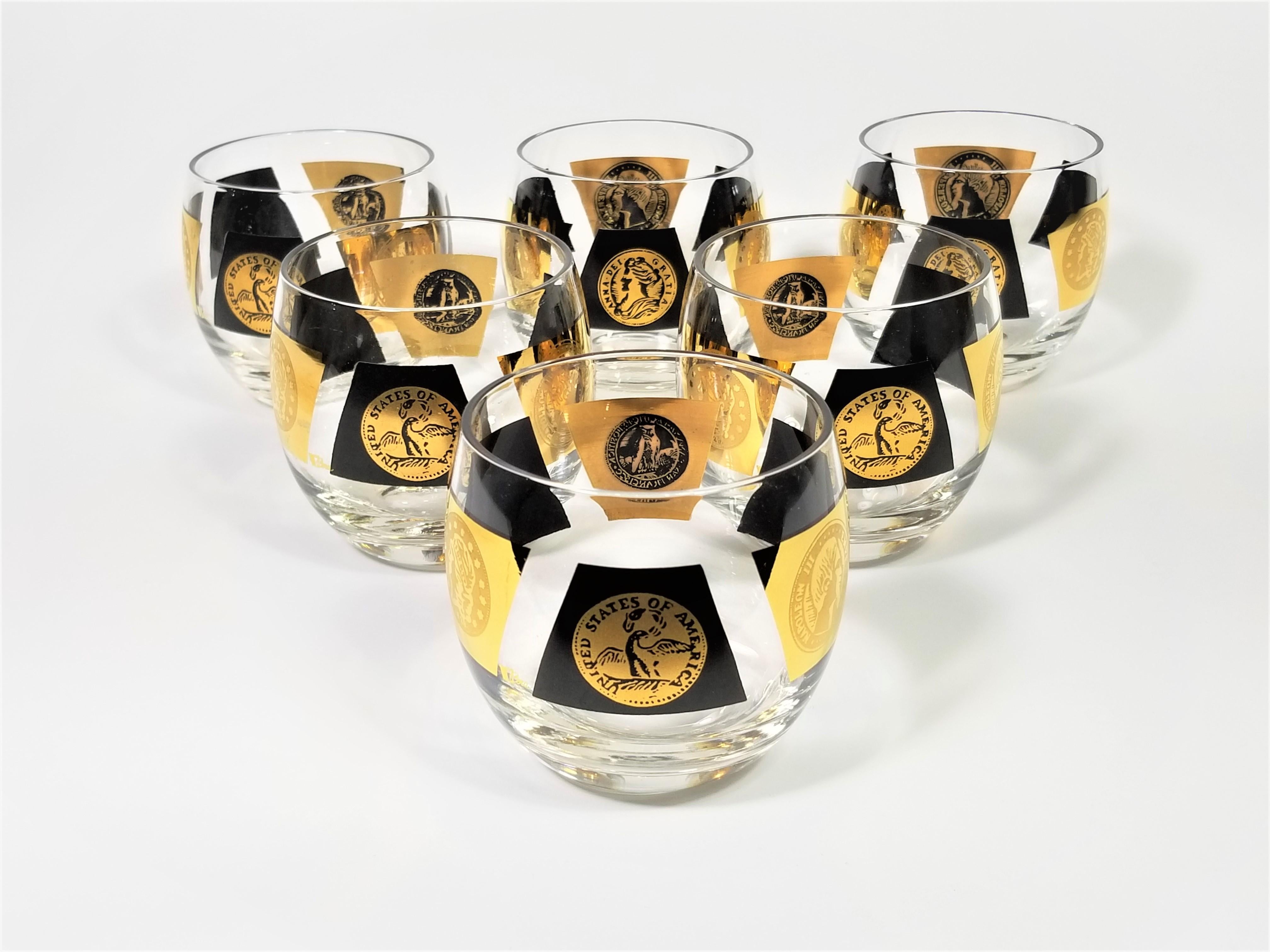 Mid-Century Modern Cera 22-Karat Gold 1960s Midcentury Signed Glassware Barware Set of 6 For Sale