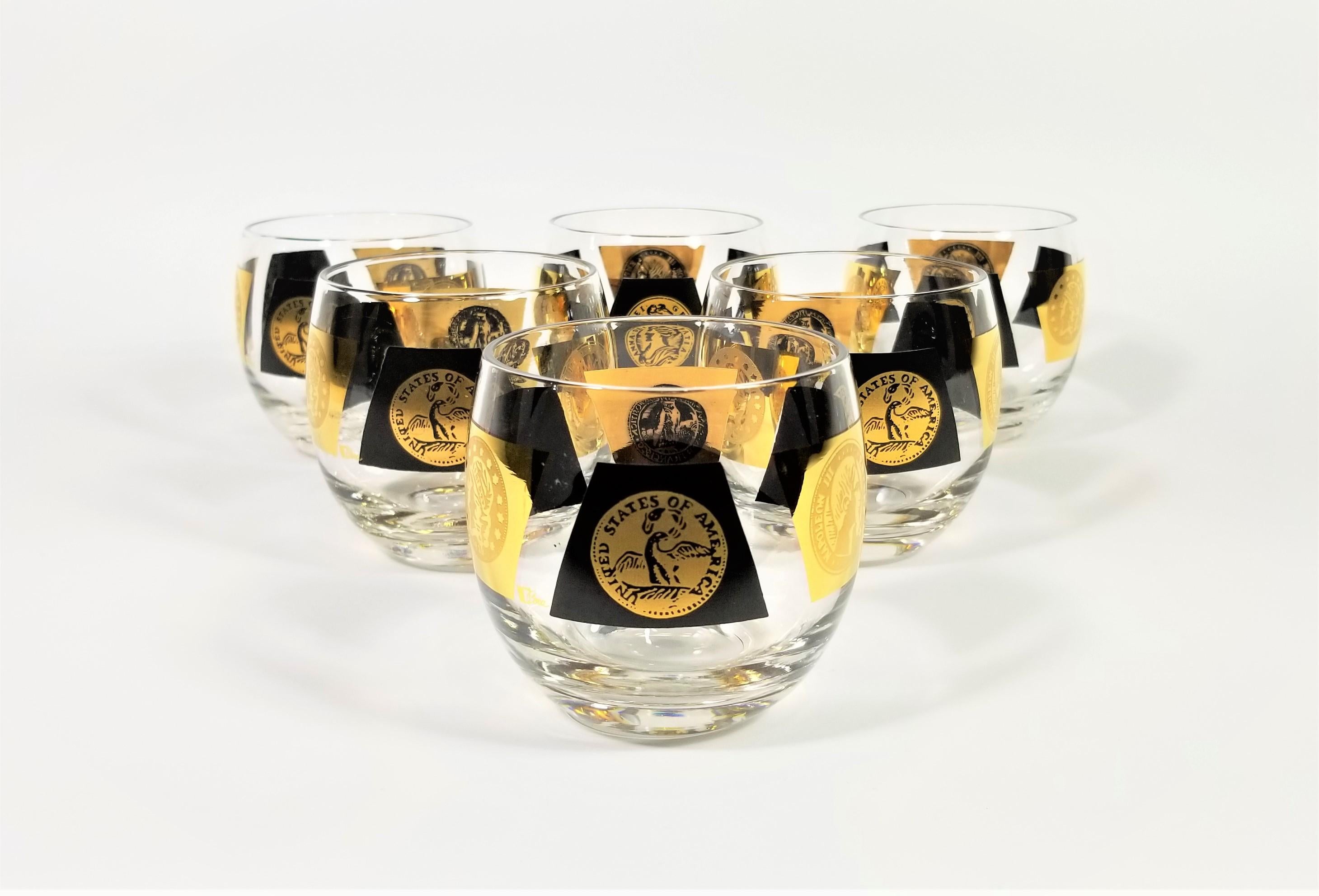 Cera 22-Karat Gold 1960s Midcentury Signed Glassware Barware Set of 6 In Good Condition For Sale In New York, NY